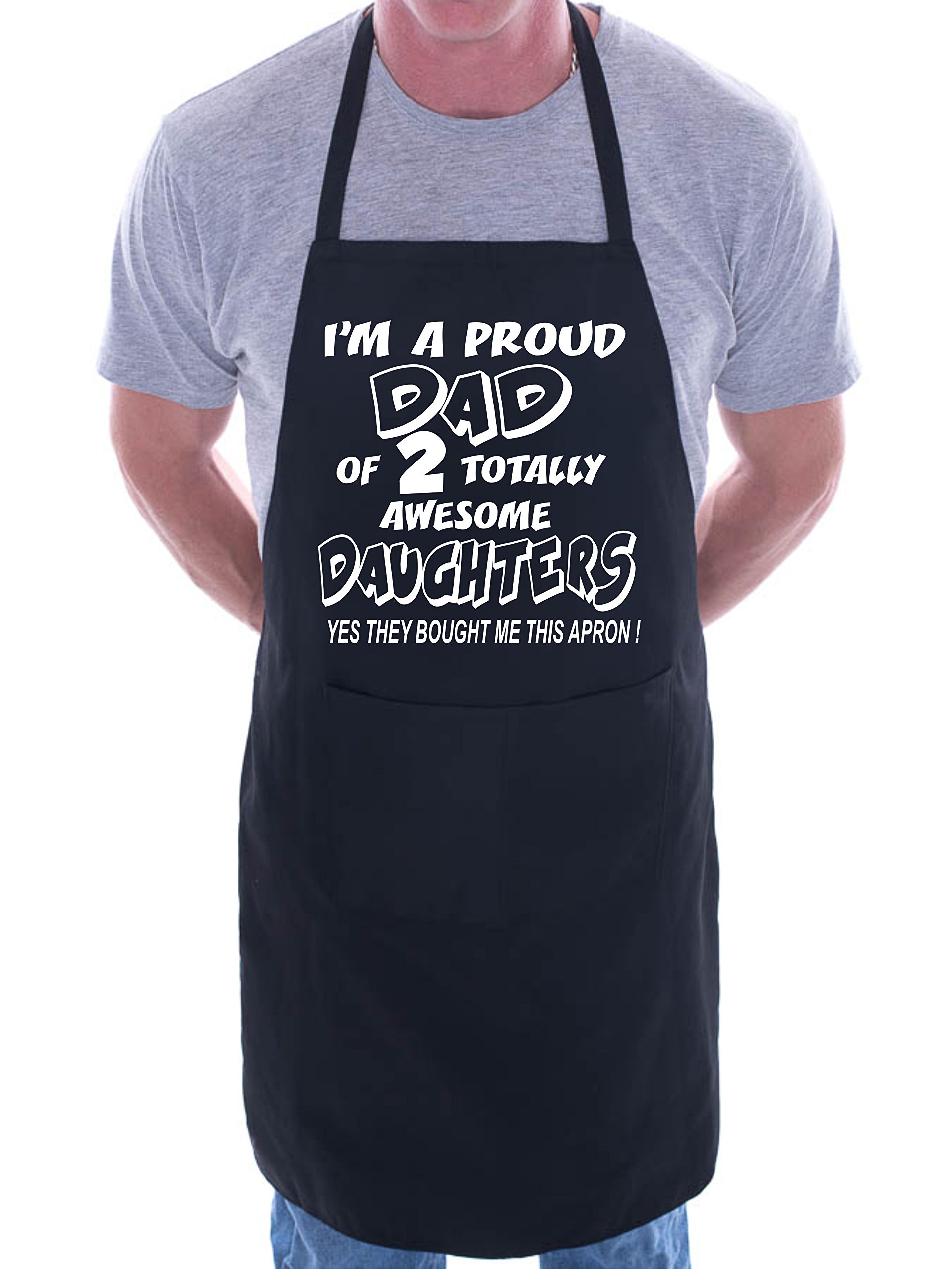 Print4u Men's Black Proud Dad Of 2 Awesome Daughter Bbq Cooking Funny Novelty Apron