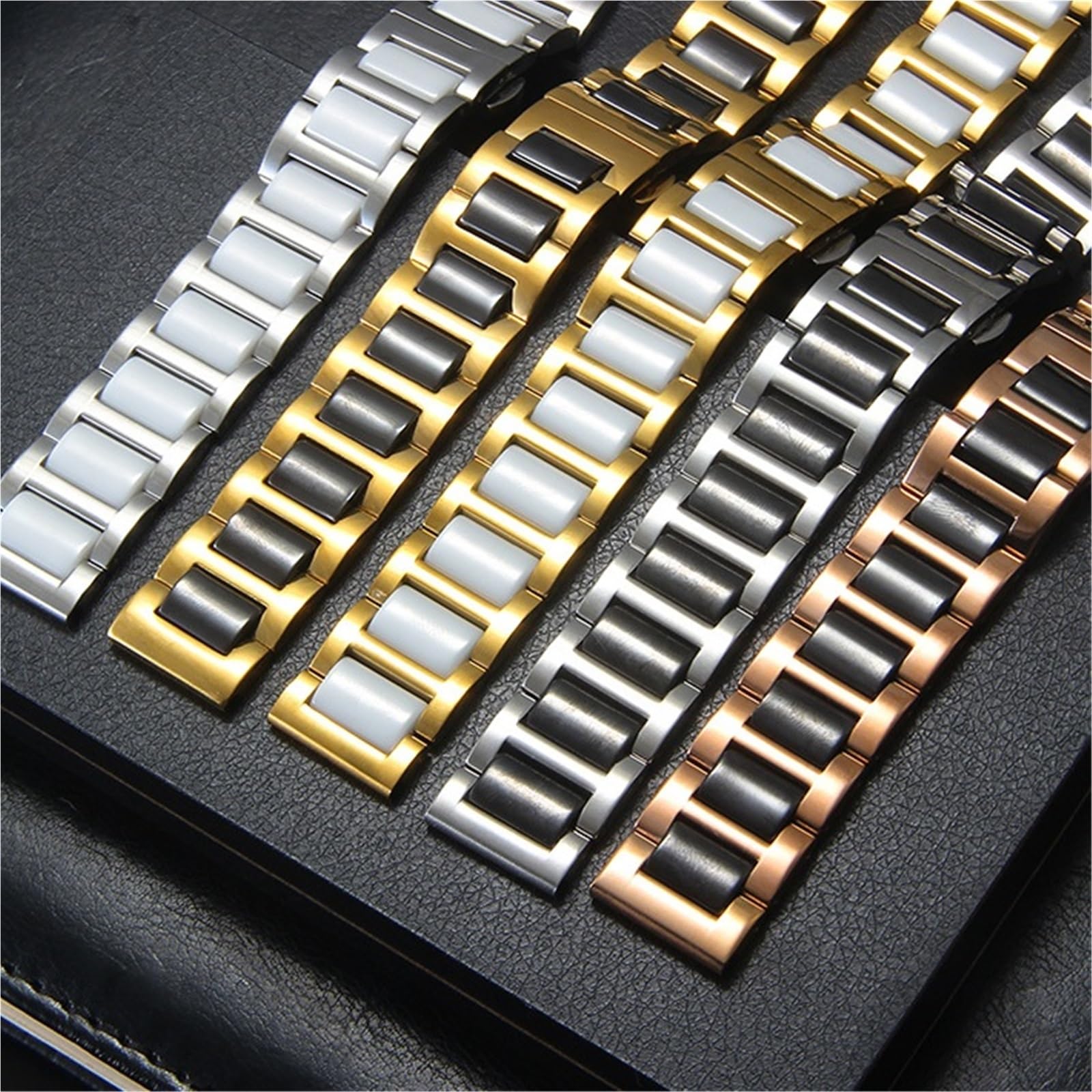 Correa de Reloj de Acero Inoxidable de cerámica de Dos Tonos, eslabones de Pulsera, Bandas de Metal de Repuesto extraíbles for Mujeres y Hombres