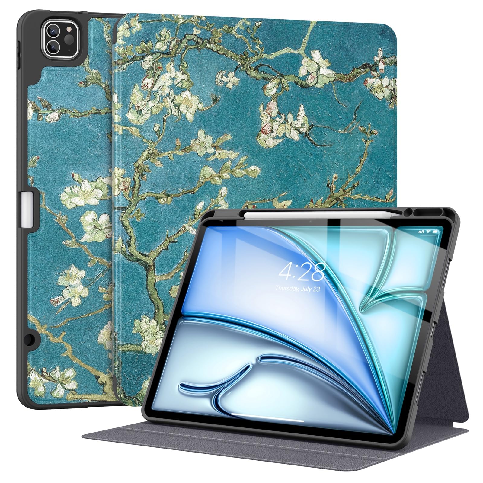 Supveco Case for iPad Air 13 Inch (M3) 2025/(M2) 2024 with Pencil Holder,Premium Folio Stand Case with Soft TPU Back Cover,and Auto Wake/Sleep-Apricot