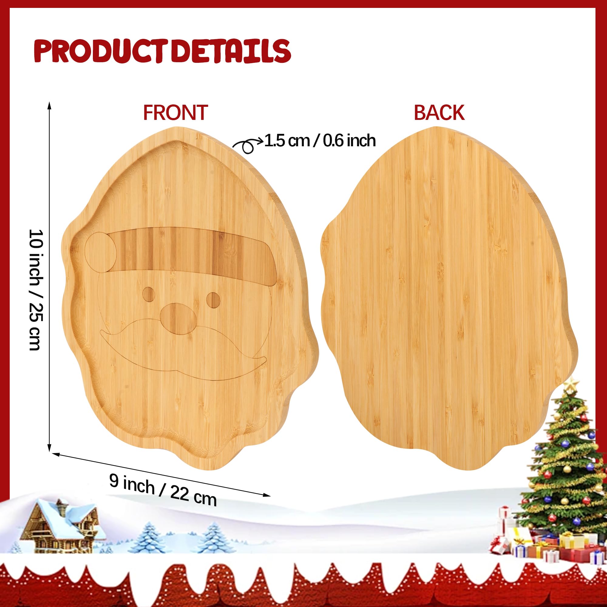 Piccolo Vassoio Natalizio in Bambù a Forma di Babbo Natale – Tagliere Festivo per Affettati, Snack e Decorazioni da Tavola