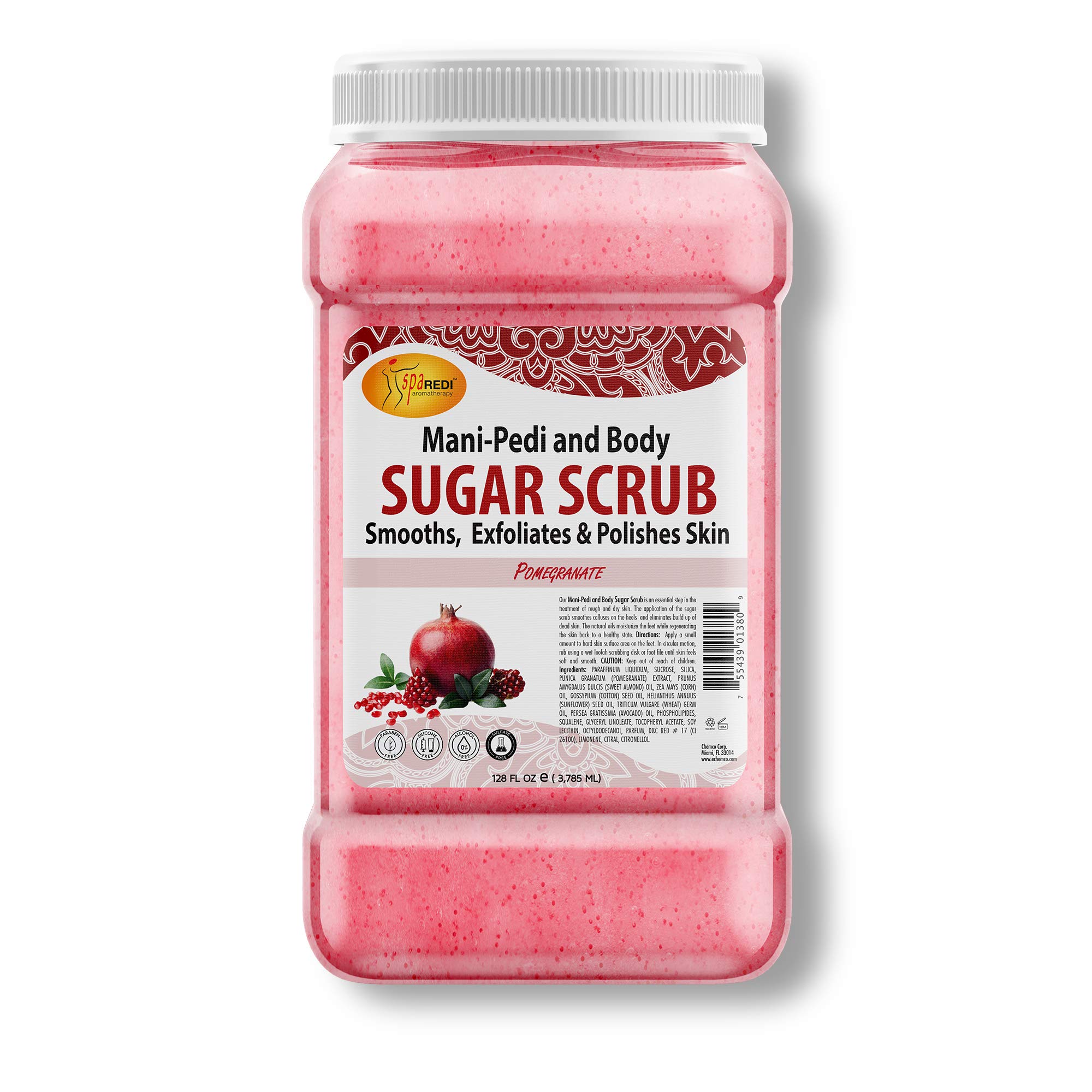 SPA REDISugar Body Scrub, Pomegranate, 16 Oz, Exfoliating, Moisturizing, Hydrating and Nourishing, Glow, Polish, Smooth and Fresh Skin - Body Exfoliator