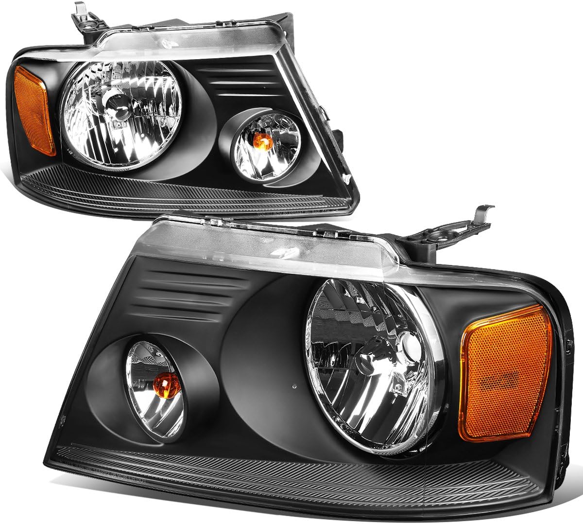 [Halogen Model] Factory Style Headlights Assembly Compatible with Ford F150 Lincoln Mark LT 2004-2008, Driver and Passenger Side, Black Housing Clear Lens Amber Corner