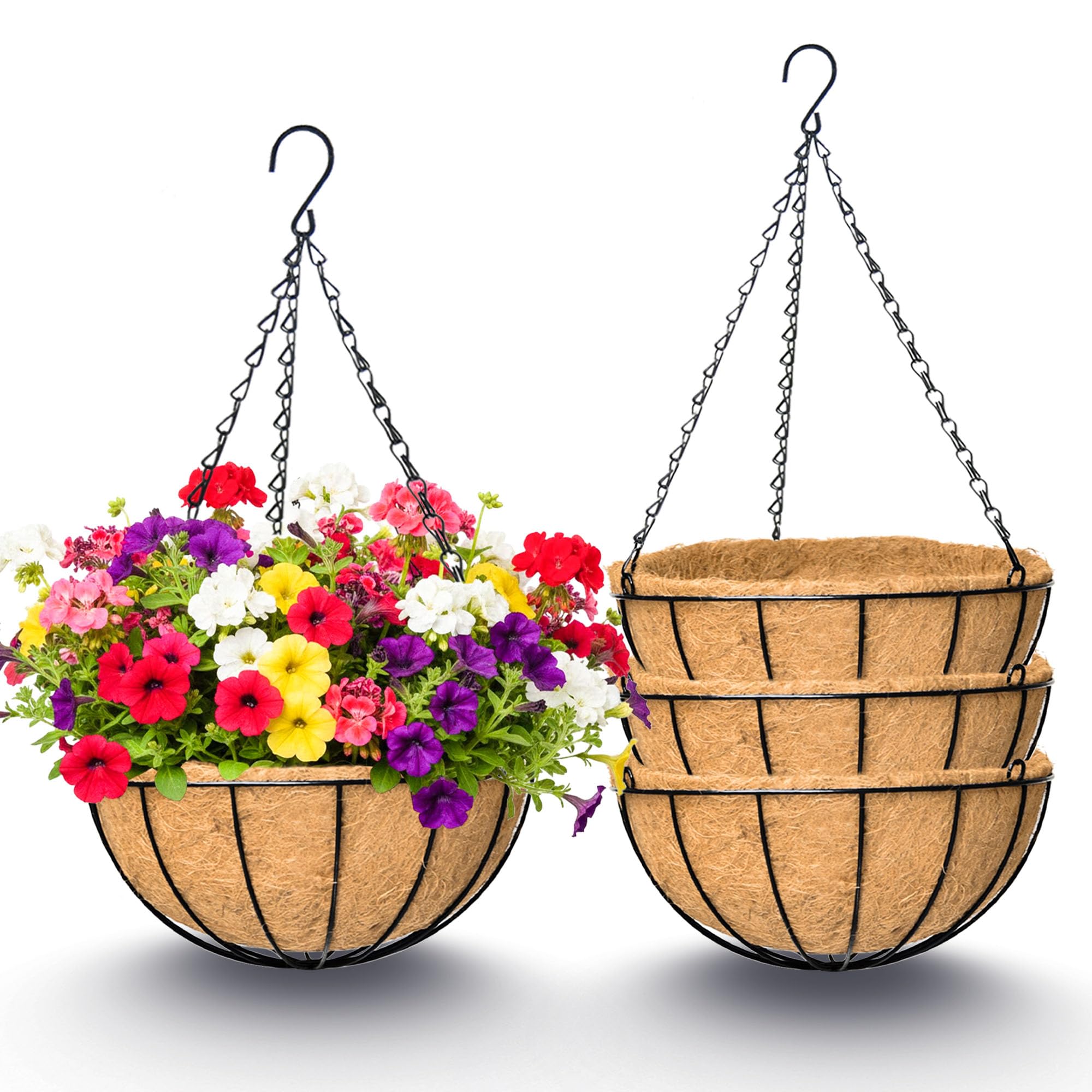 XXFBJNMD 4 Pack 12 Inch Hanging Baskets for Plants Outdoor Metal Hanging Planter Basket with Coco Coir Liner Hanging Flower Baskets Hangings Flower