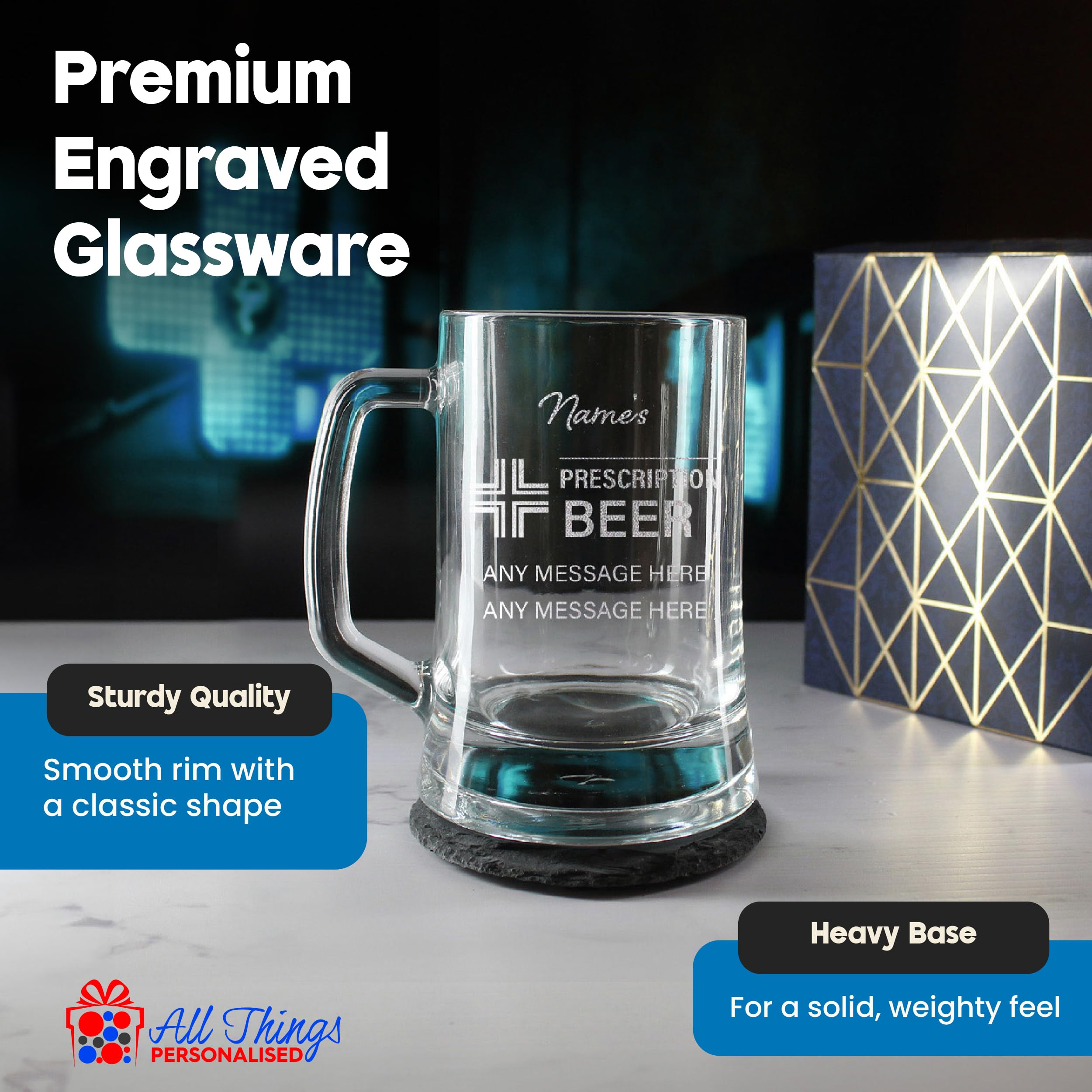 Verre à bière gravé, ordonnance personnalisée pour motif de bière, capacité de 475 ml, boîte cadeau, cadeau amusant pour lui
