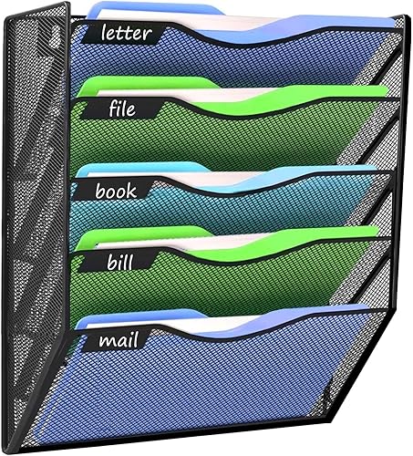 Miniatura 1 de Kuntine.B Organizador de archivos de pared para colgar revistas, organizador de archivos de pared para oficina y hogar (negro, 5 niveles)
