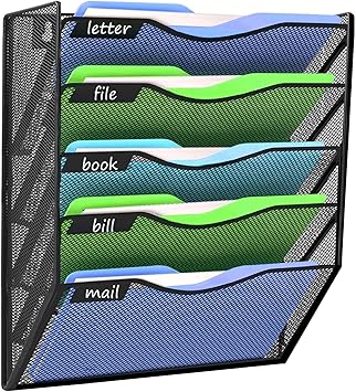 Kuntine.B Wall File Organizer Office Hanging Magazine Holder Wall File Organizer for Office Home (Black, 5 Tier)