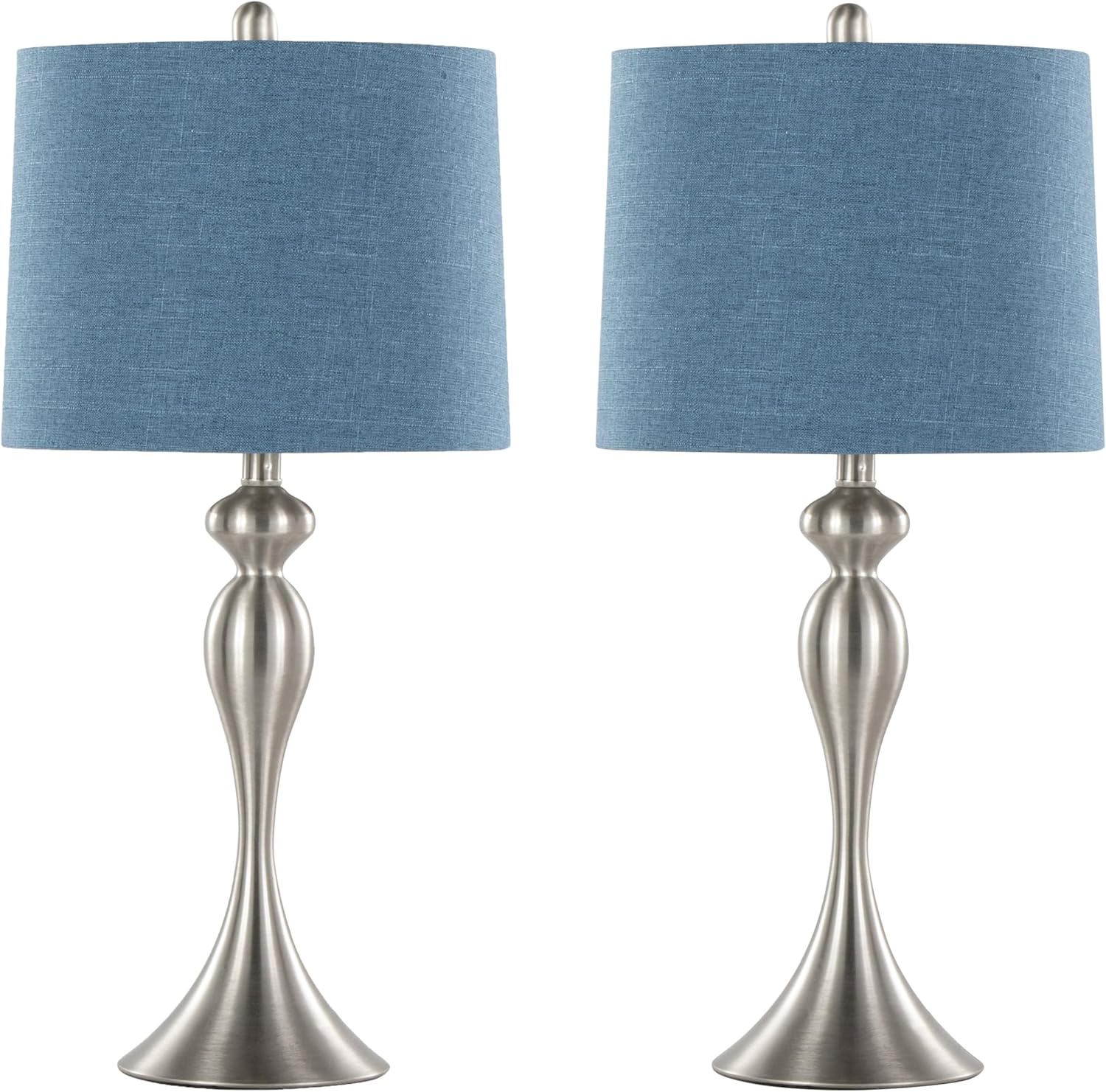 Ashland 27" Metal Table Lamps Set of 2, Desk Lamp, Bedside Lamps for Night Stands, Nightstand Lamp, Small Lamp, Small Table Lamps for Living Room Set of 2 (Brushed Nickel, Moroccan Blue Linen)