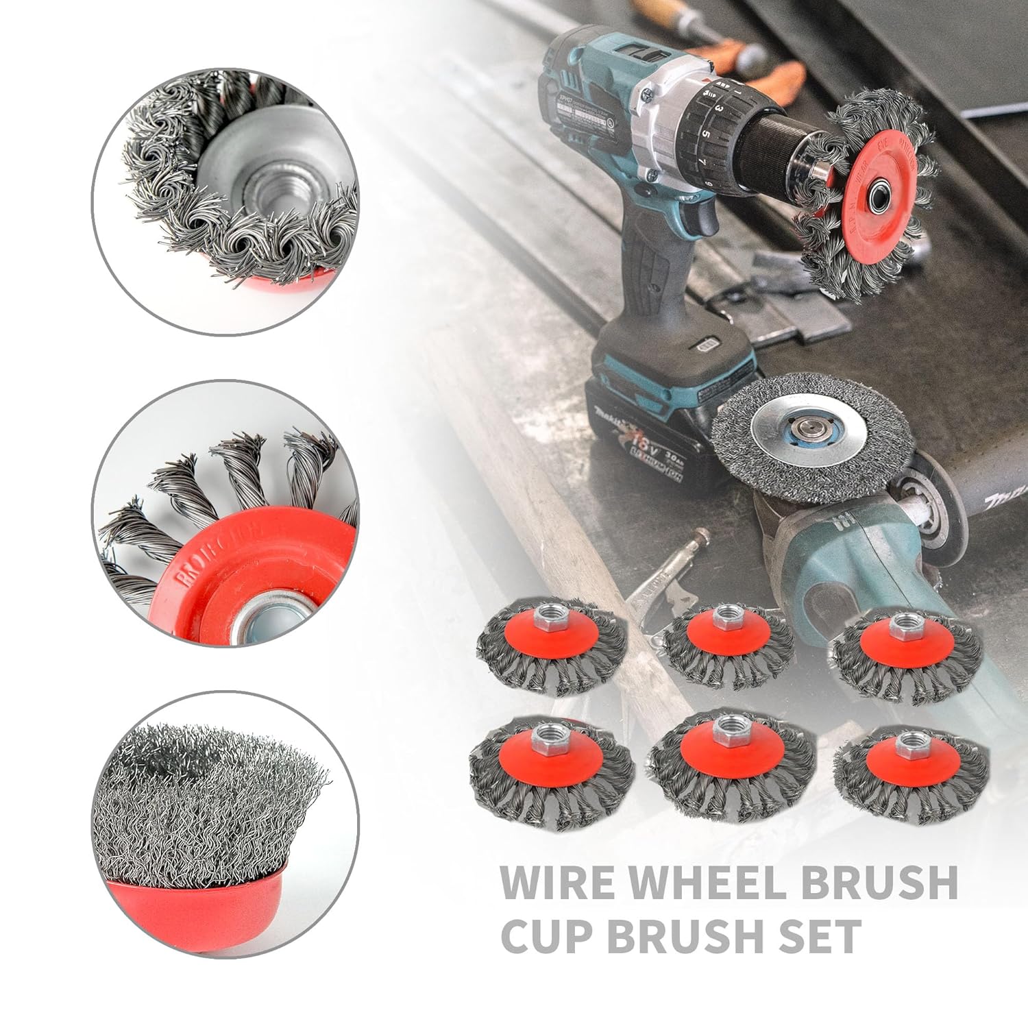 8 Pack Wire Wheel Brush for 4 1/2 Angle Grinder, 4 Inch Twisted Knotted Wire Brush for Grinder, 5/8 Threaded Basin Derusting for Removing Rust