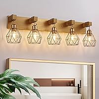 Vista 8 de Lámparas blancas para tocador de baño, luminarias de baño de madera de 2 luces sobre el espejo, apliques rústicos de pared con elegante pantalla