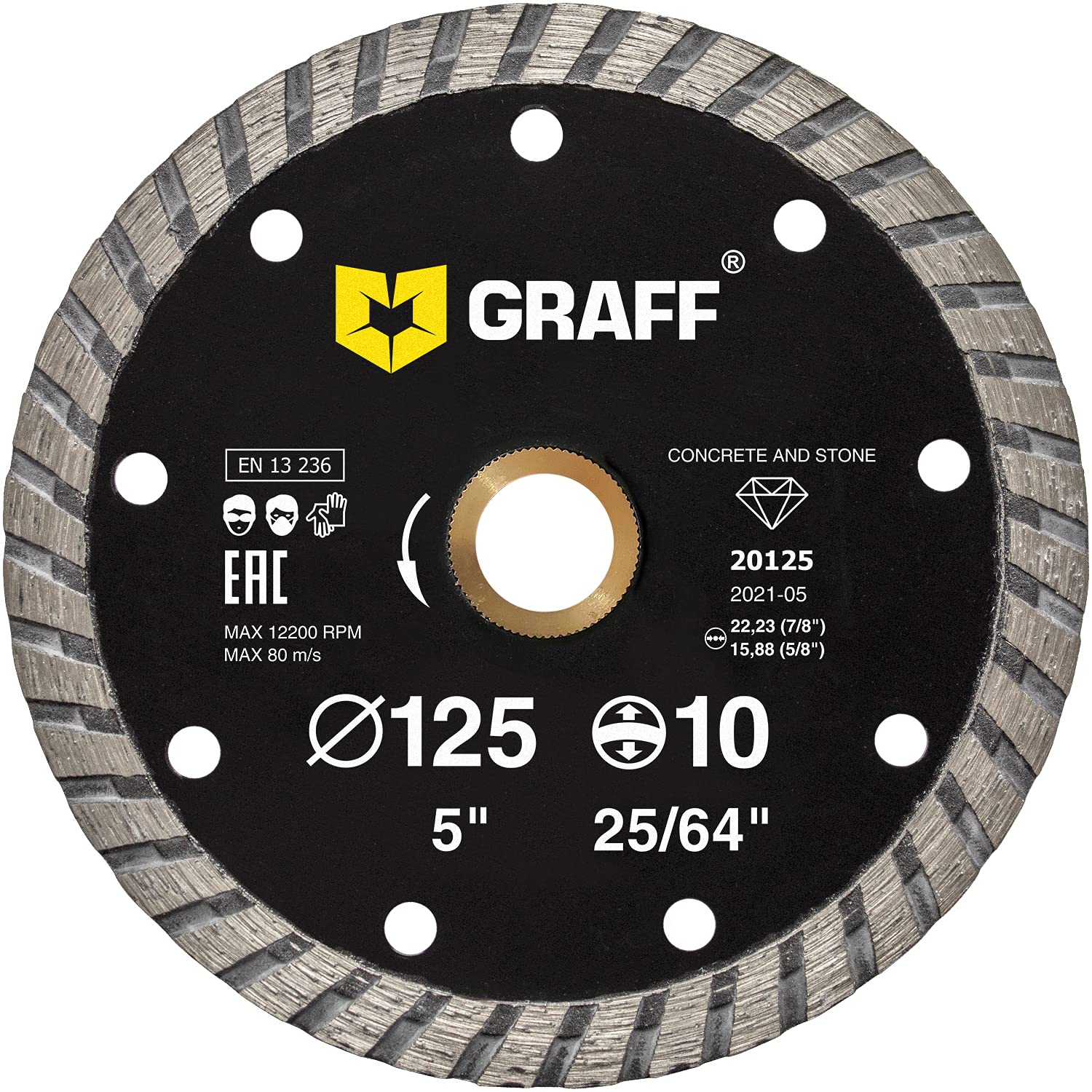 GRAFF 5 Inch Diamond Blade for Angle Grinder - Diamond Cutting Wheel for Cutting Stone, Marble, Granite, Brick, Masonry, Paving Flag, Concrete - Turbo Diamond Saw Blades - 125 mm