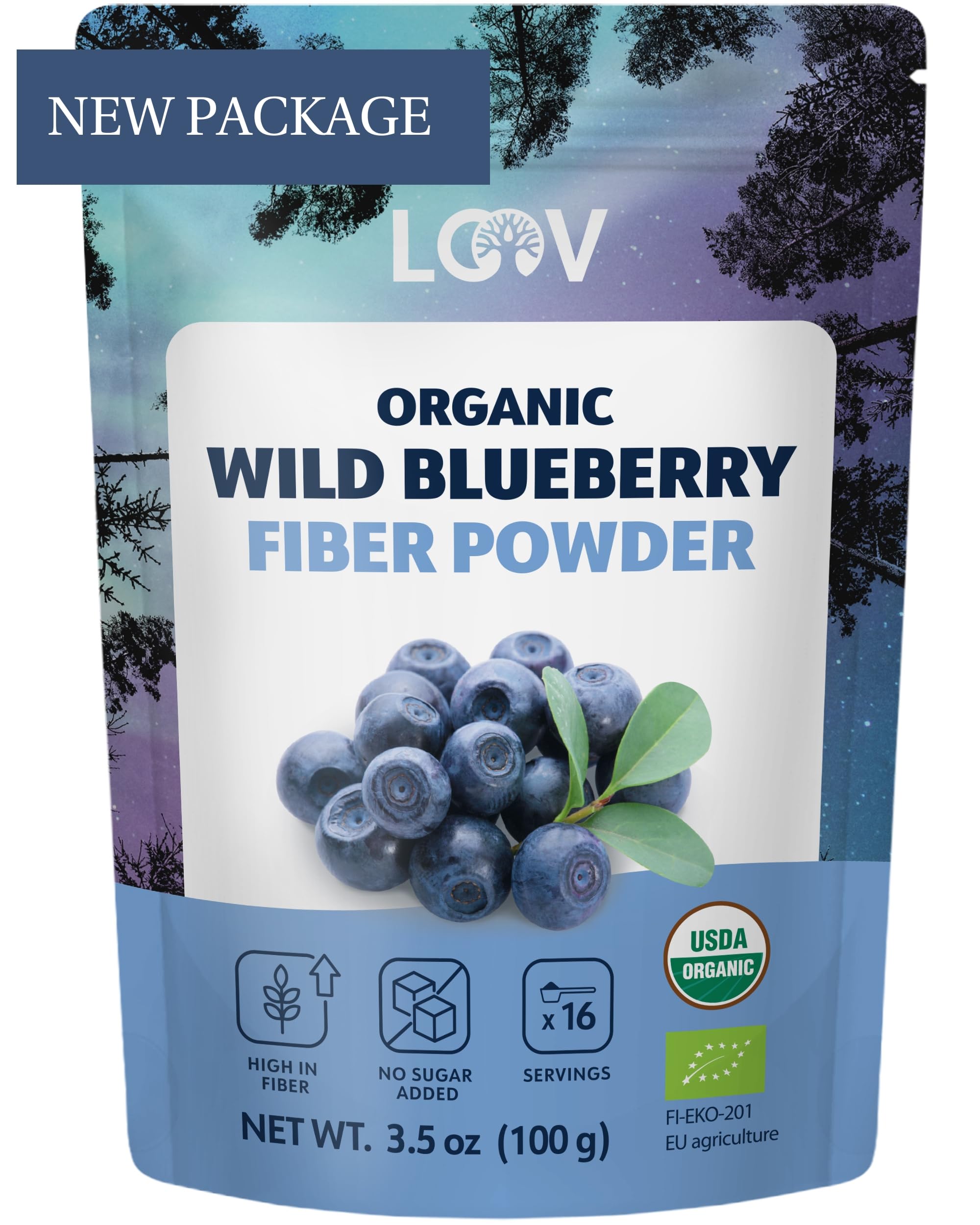 LOOV Wild Blueberry Fibre Powder – Made from Organic Wild Nordic Blueberry (Bilberry) Skins & Seeds (Pomace Powder) – High in Fibre, Source of Protein, Unsweetened, 100gEU OrganicUSDA Organic