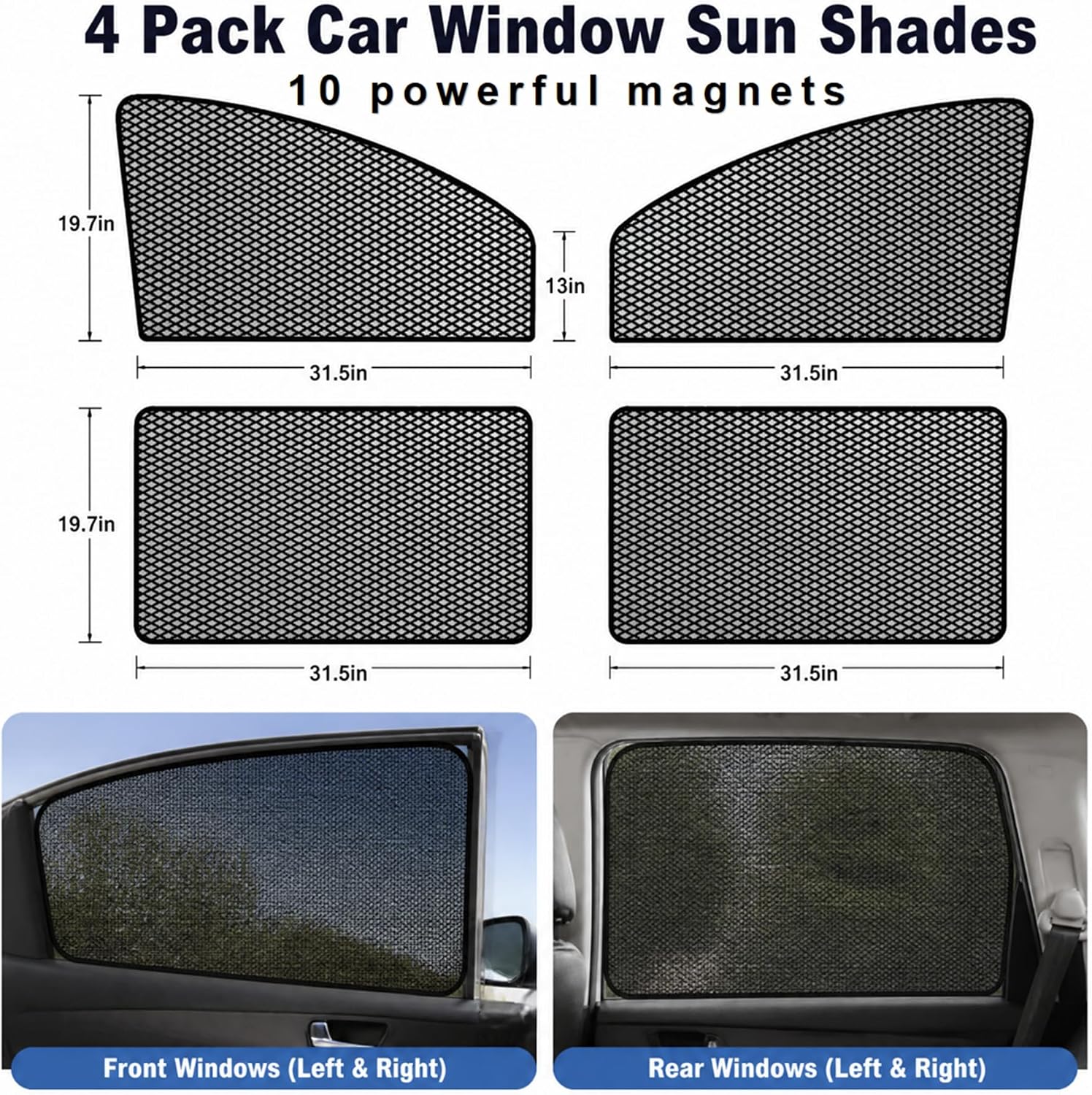 7D Magnetic Car Window Shades, One-Way Vision 4 Pack