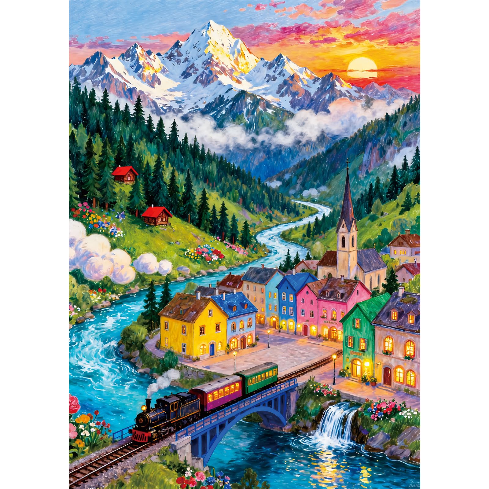 500 piece jigsaw puzzles for adults 500 Piece Jigsaw Puzzles Challenging Game for The Whole for Women, Gifts for Men, Educational Games:Alpine Village Sunset