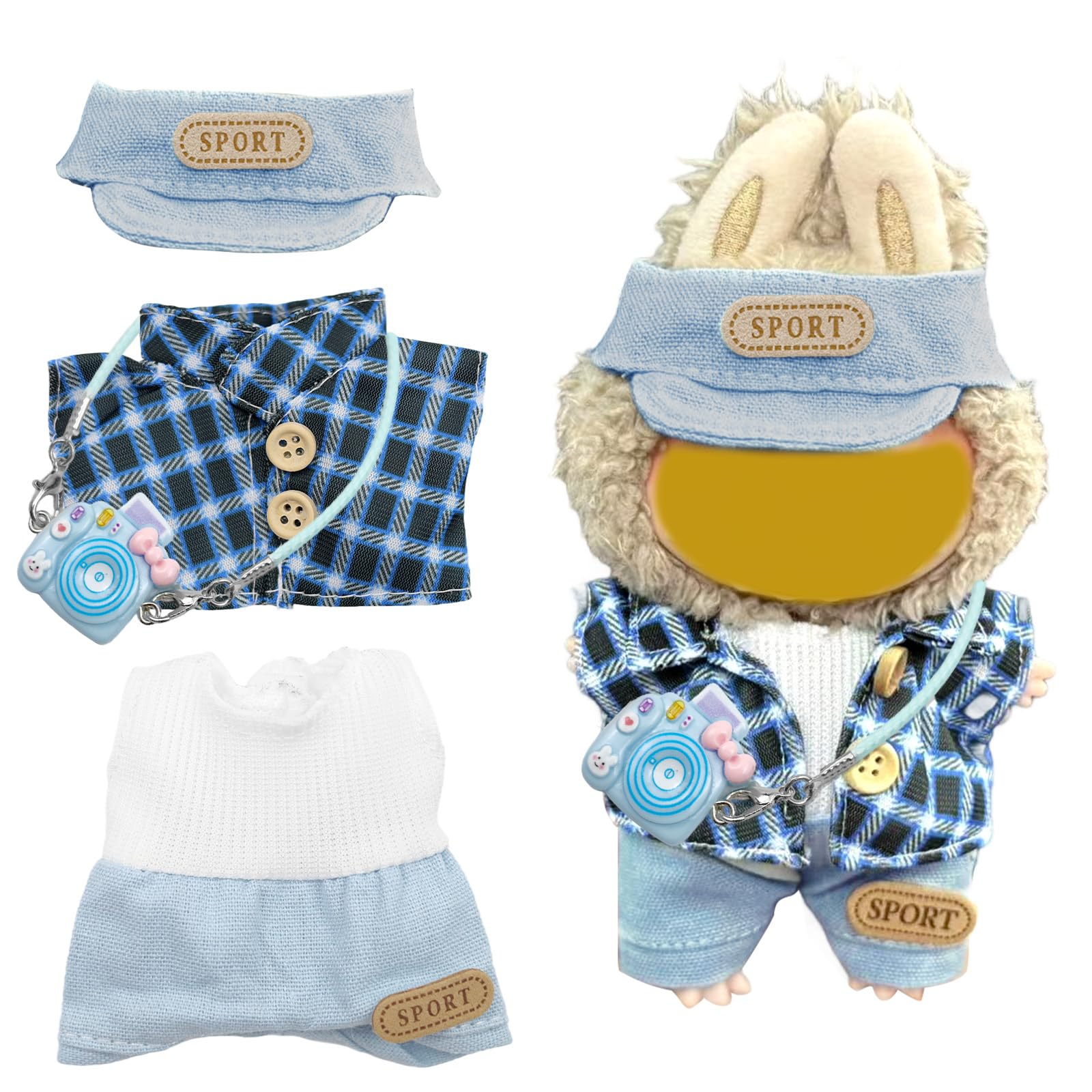 Clothing for Labub Doll, Cute Mini Plush Dolls Clothes, Clothes for 17 cm Large Labubu Doll, Plush Doll Not Included, Cute Doll Clothes, DIY Gift (Blue)