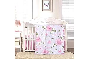 Cubre Cunas de Bebé para Niña en Rosa y Blanco, Coqueto Conjunto para Cunas