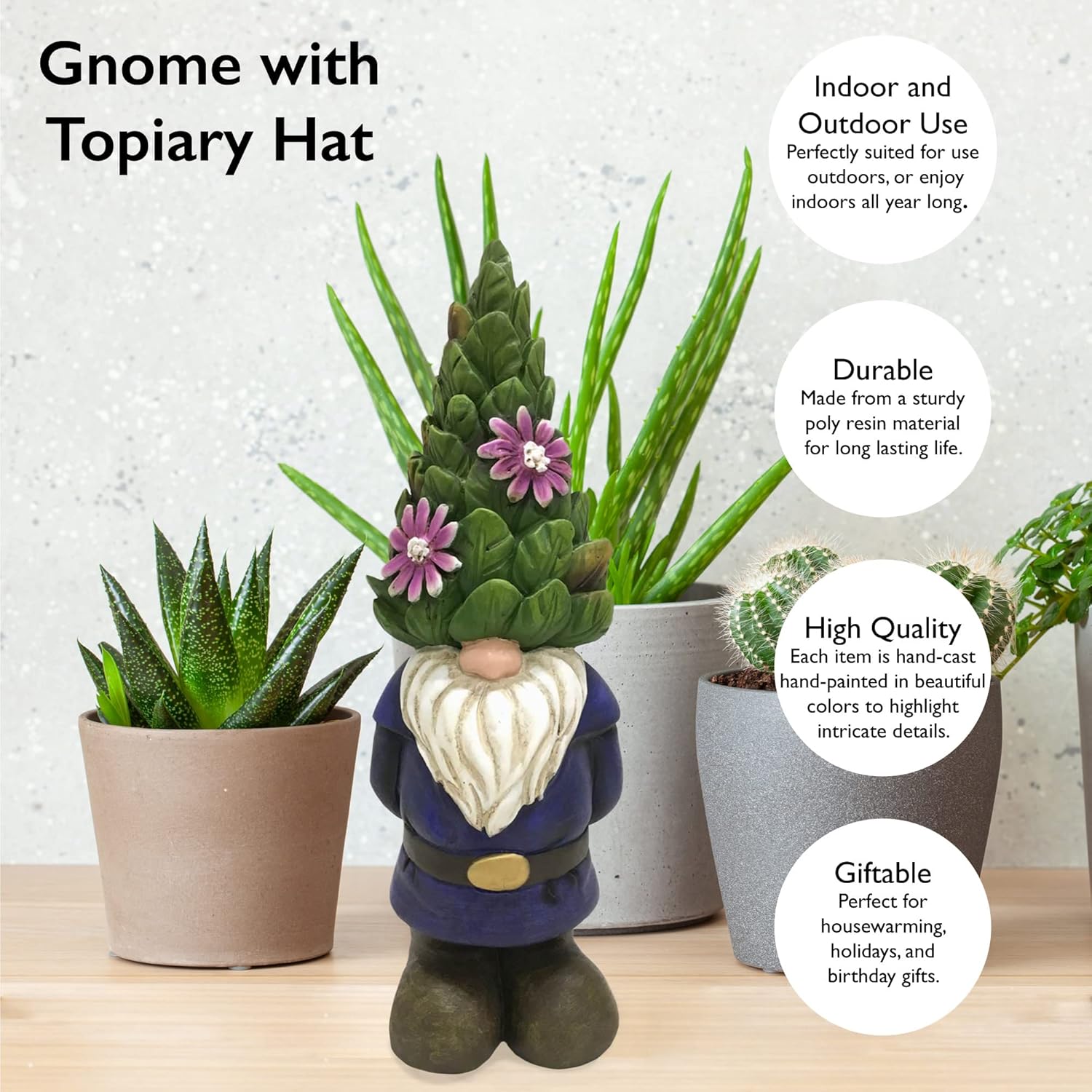 Multicolor Polyresin Gnome with Topiary Hat Garden Statue