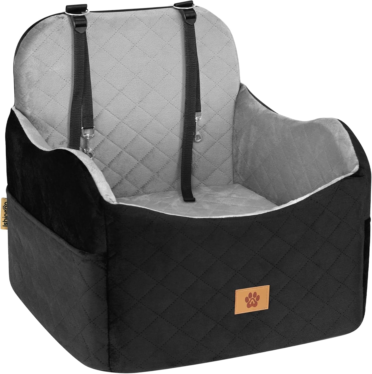 Car Seat Booster for Dog: High-Support Memory Foam Pet Car Seat for Small/Medium Dogs Under 35lbs with Elevated Cushion, Pockets - Detachable Washable Puppy Travel Bed for Driving(Black/Grey) Black-grey Medium