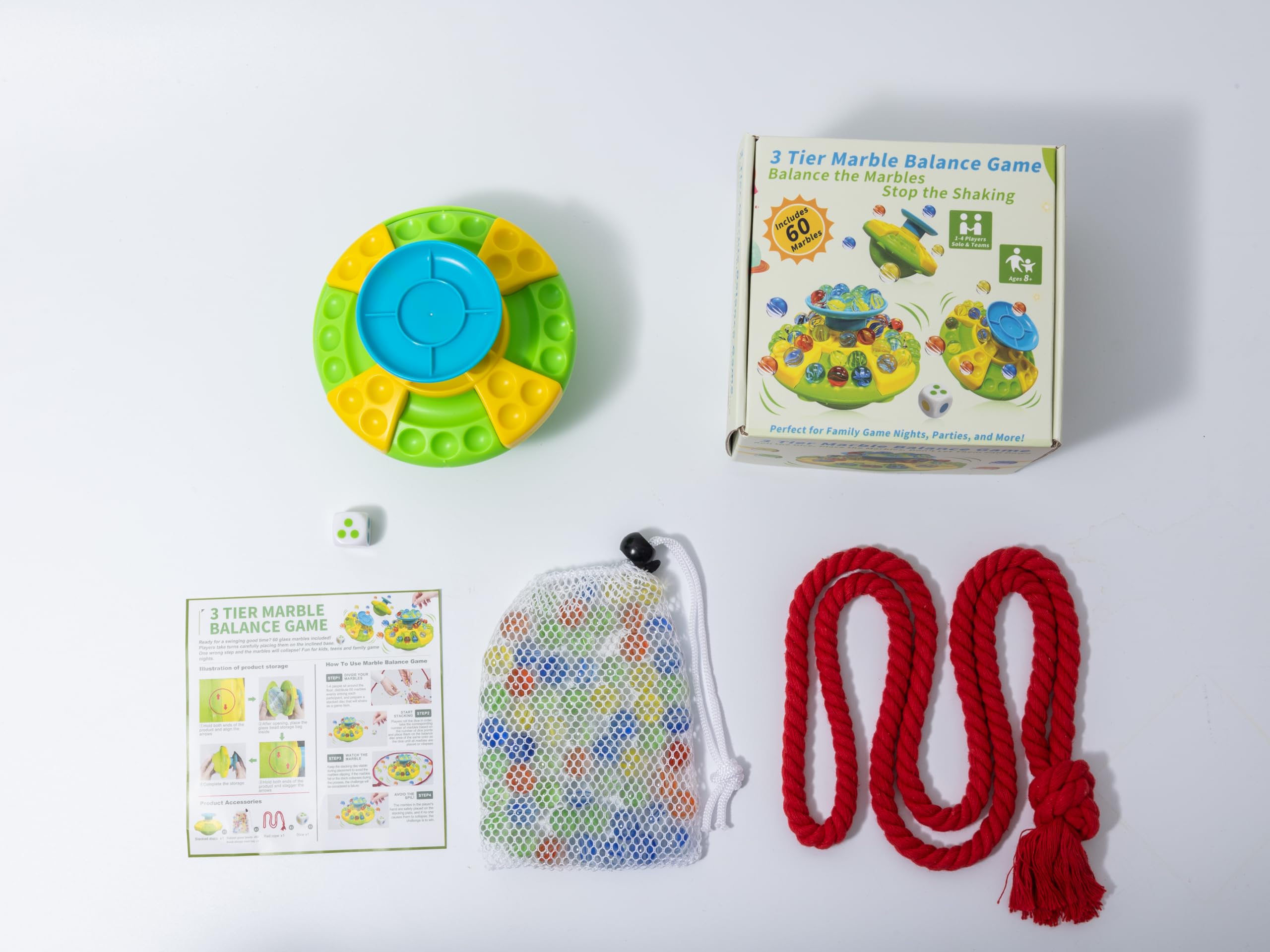 OUPADOS Three-Tier Marble Balance Toy Wobble Marble Balance Stacking Game with 60 Exciting Colorful Glass Marbles