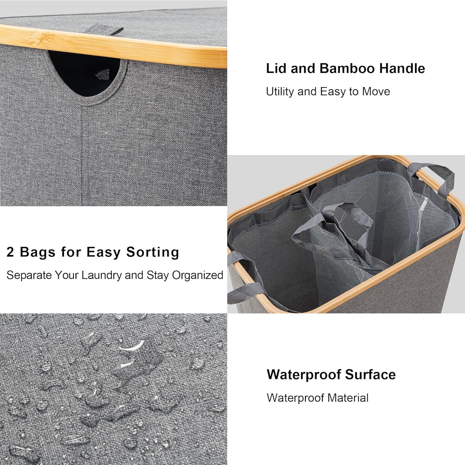 Cesto Para Ropa Sucia Cesto Para La Colada Doble Con Tapa, Bolsas Extraíbles, Cesta Para La Colada Plegable Grande De 140L, Cesto Para Ropa De 2 Secciones Cestos Para La Colada ( Color : A-grey , Size