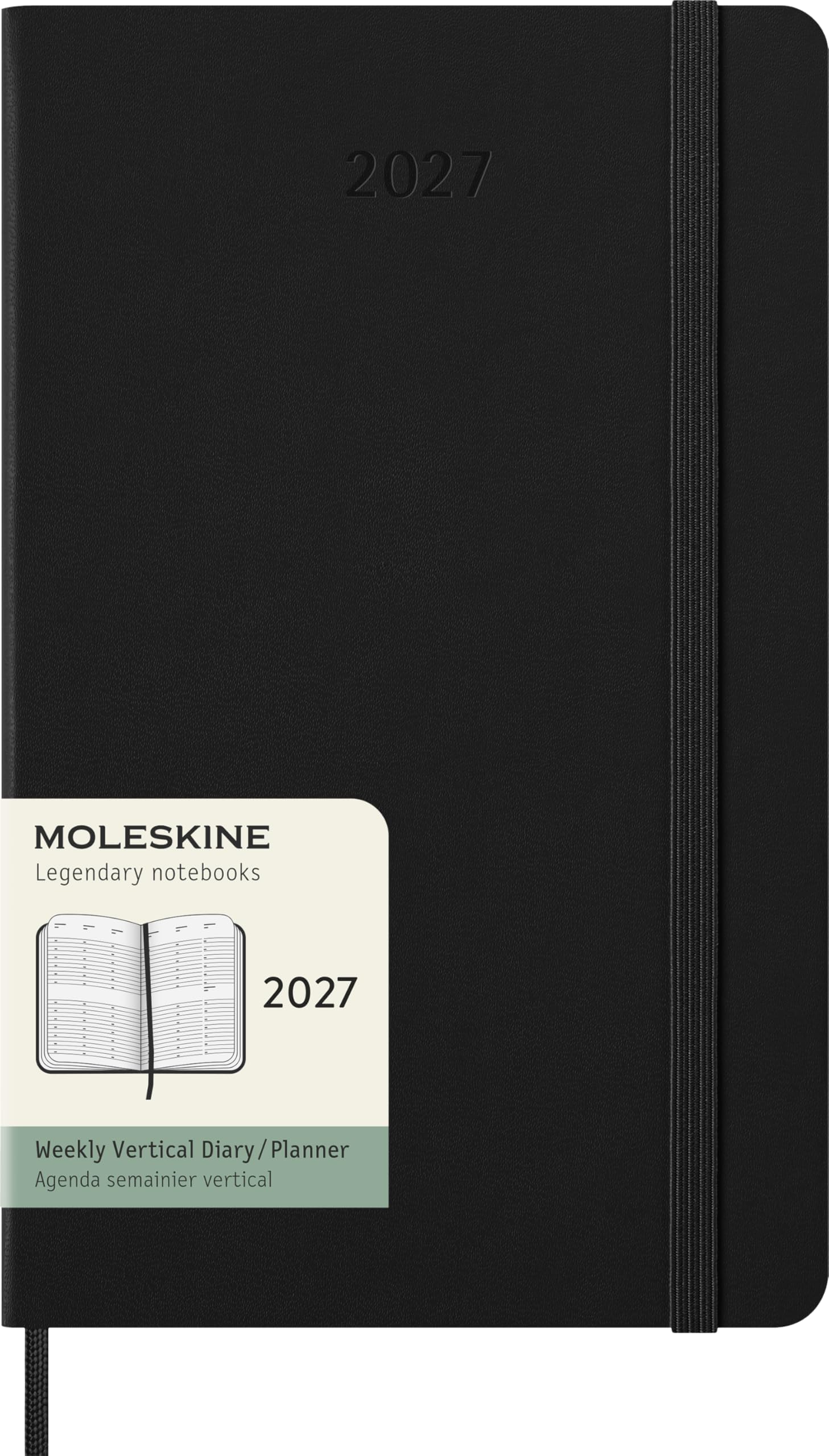 Moleskine Weekly Planner 2027, Hard Cover 12 Month Vertical Diary with Space for Notes and Elastic Closure, Large 13 X 21 Cm, Black