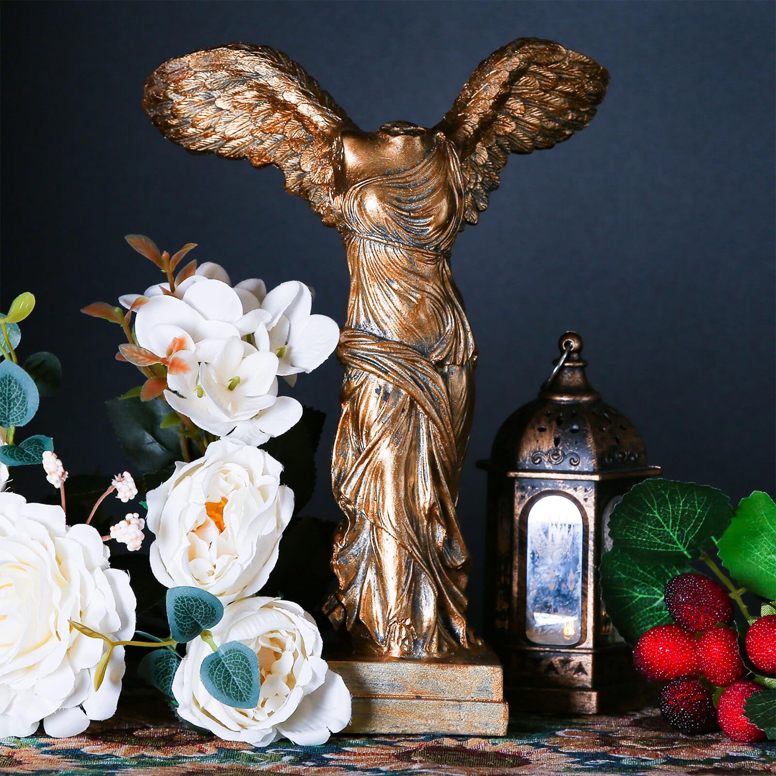 Winged Victory of Samothrace Statue Decoration Gift, Greek & Roman Mythology Classical Goddess, Indoor Decor for Home & Office, Victoria Replica Resin Sculpture Art, 9.4" H (Gold Bronze)