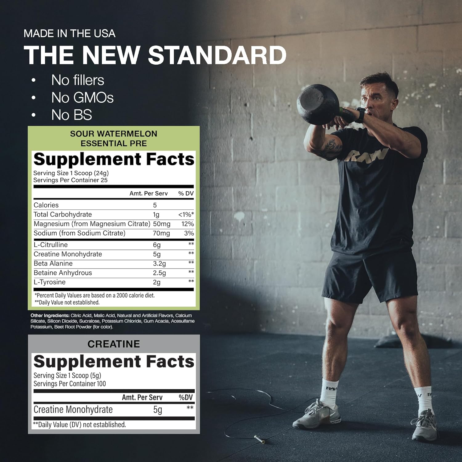 Raw Nutrition Creatine Monohydrate &Amp; Sour Watermelon Pre-Wor...