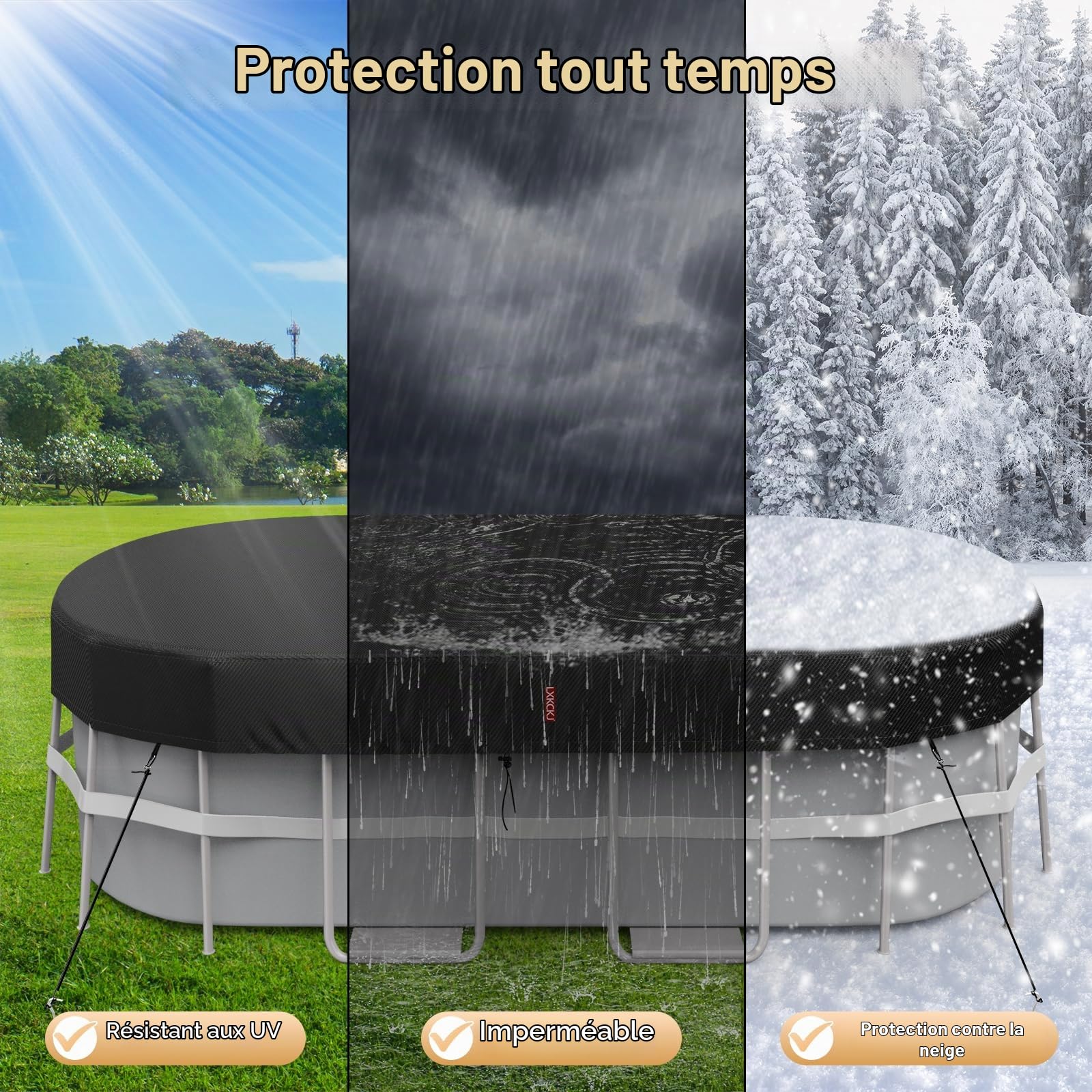 LXKCKJ Bâche rectangulaire Oxford 420D pour piscine hors sol, 2,7 x 5,5 m | Imperméable à l'eau 10 000 PA, coupe-vent, résistant aux déchirures, protection UV UPF50+, coupe l'évaporation