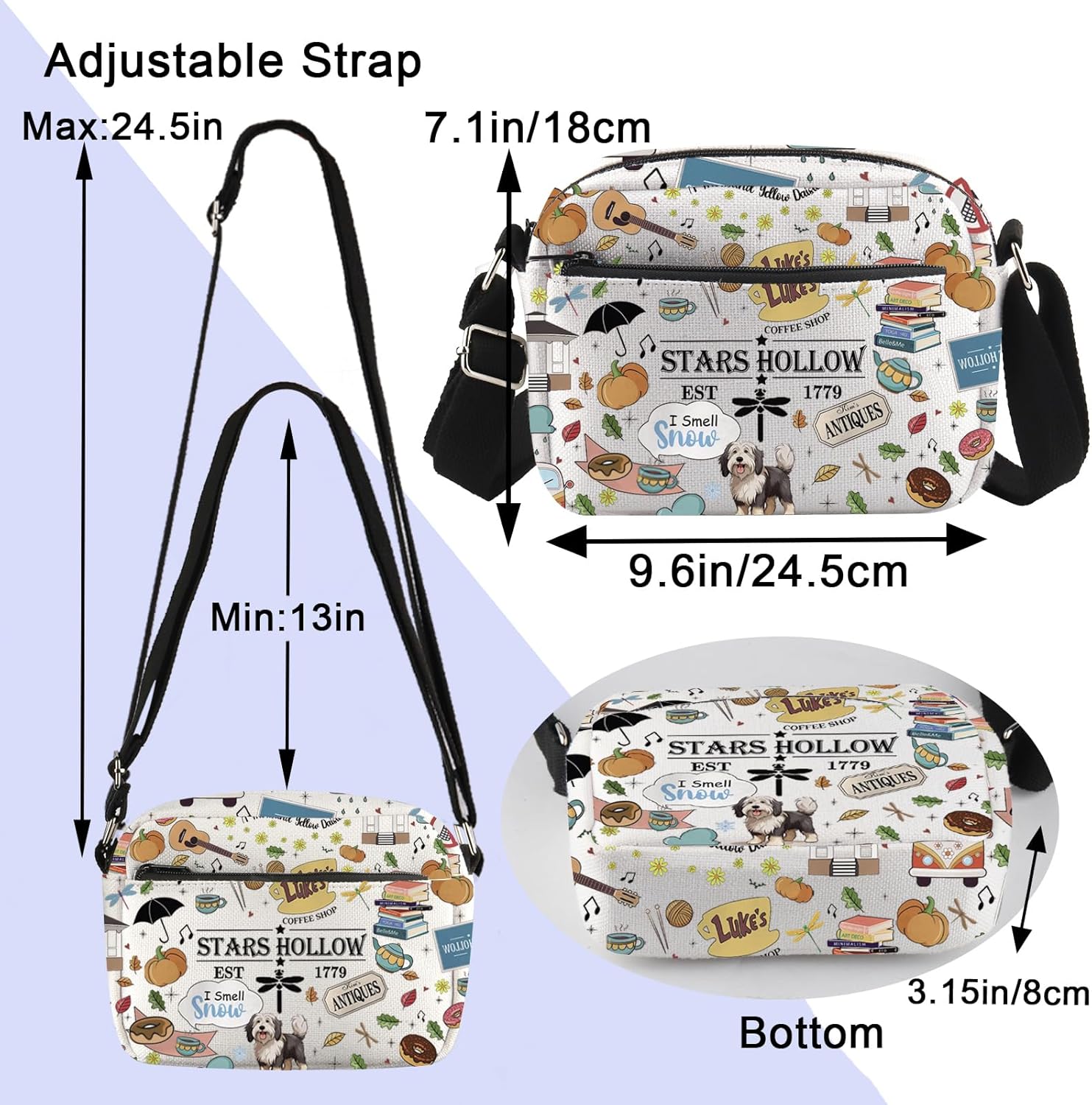 ENSIANTH Stars Hollow TV Show Inspired Crossbody Purses Bag Lukes Diner Gift Dragonfly Inn Lorelei Rory Fans Messenger Bag (Hollow 1779 HengCB) - Image 4