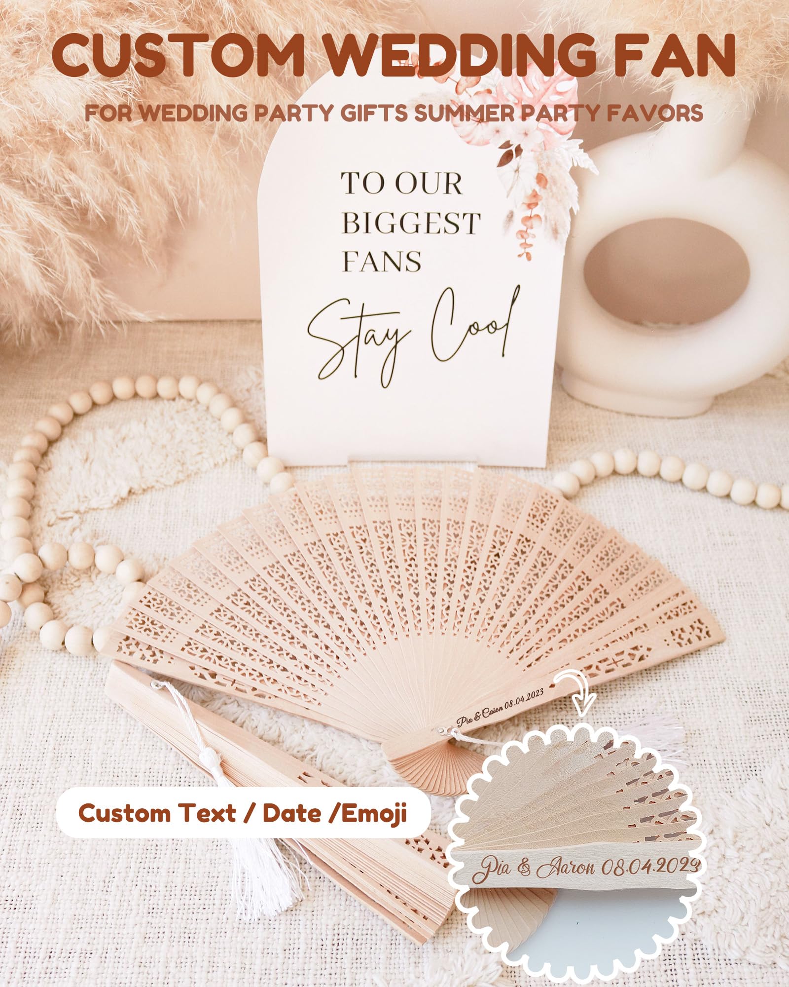 10 Piezas Abanicos de Madera Personalizados Abanicos Plegables de Madera de Sándalo para Fiesta Regalo de Novia Regalo de Boda para Invitados (10)