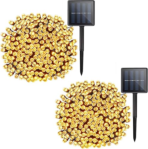 Tira de luces solares de Navidad, 2 unidades, 72 pies, 200 LED, 8 modos, guirnalda de luces impermeables para exteriores, funcionan con luz solar,
