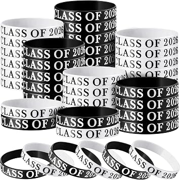 Poen 100 Pcs class of 2026 bracelets Graduation wristbands Class of 2026 Congrats Grad Celebrating Silicone Bracelets for Graduation Party Favors SupplyBlack, White