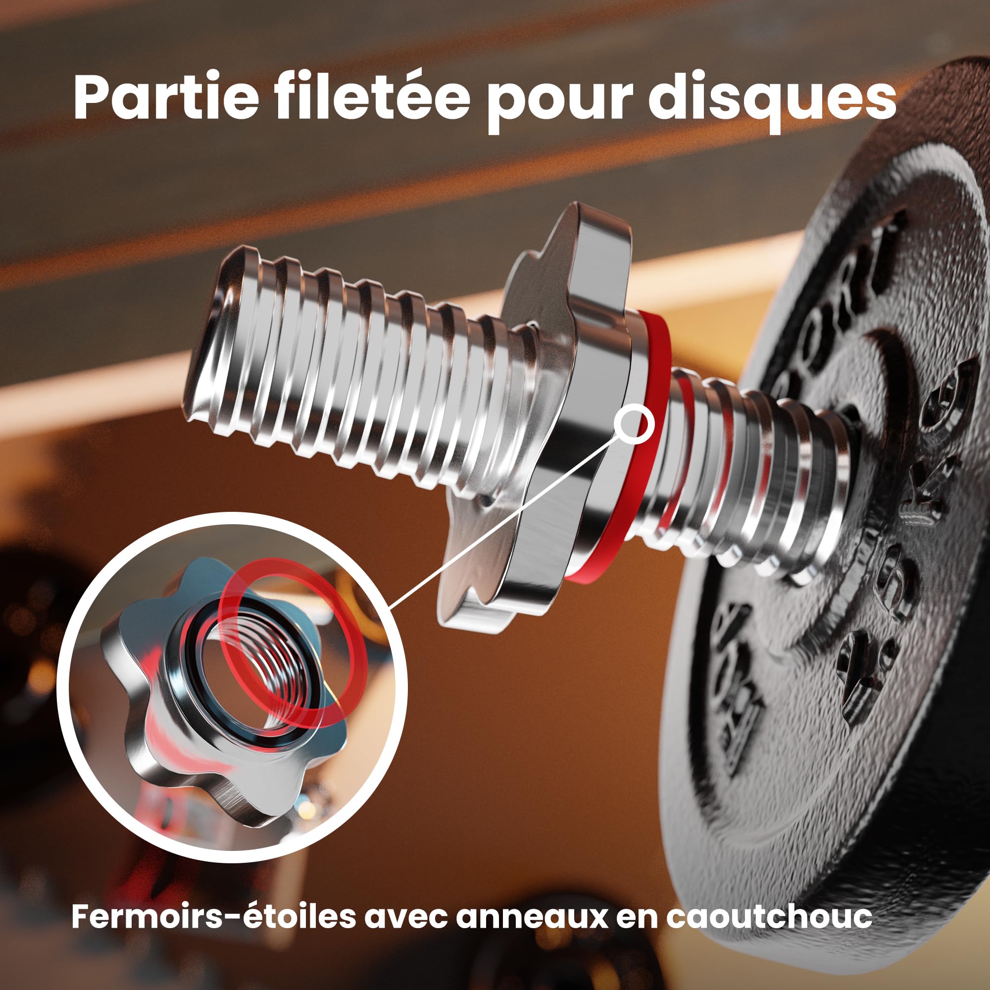 HOP-SPORT® barre de musculation 30 mm, Barre d'haltères longues 167 cm, 150 cm, 180 cm, super SZ 120 cm, courte 40 cm en acier chromé avec filetage, pour disques d’haltère 31 mm, Chrome