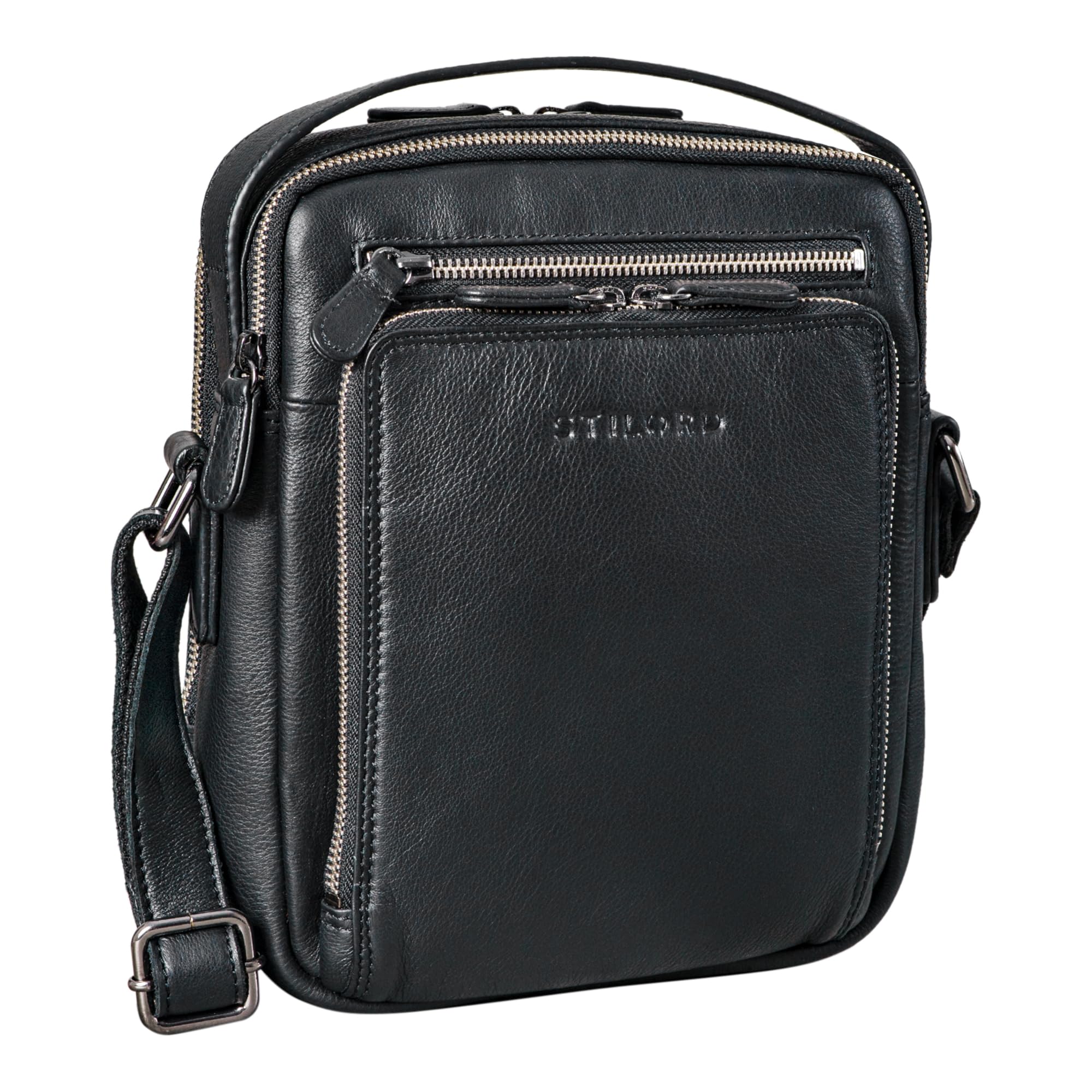 STILORD Ilkay Männer Tasche Leder Klein Vintage Umhängetasche Herrentasche kleine Messenger Bag Tablettasche 10,1 Zoll Echtleder Farbe:schwarz