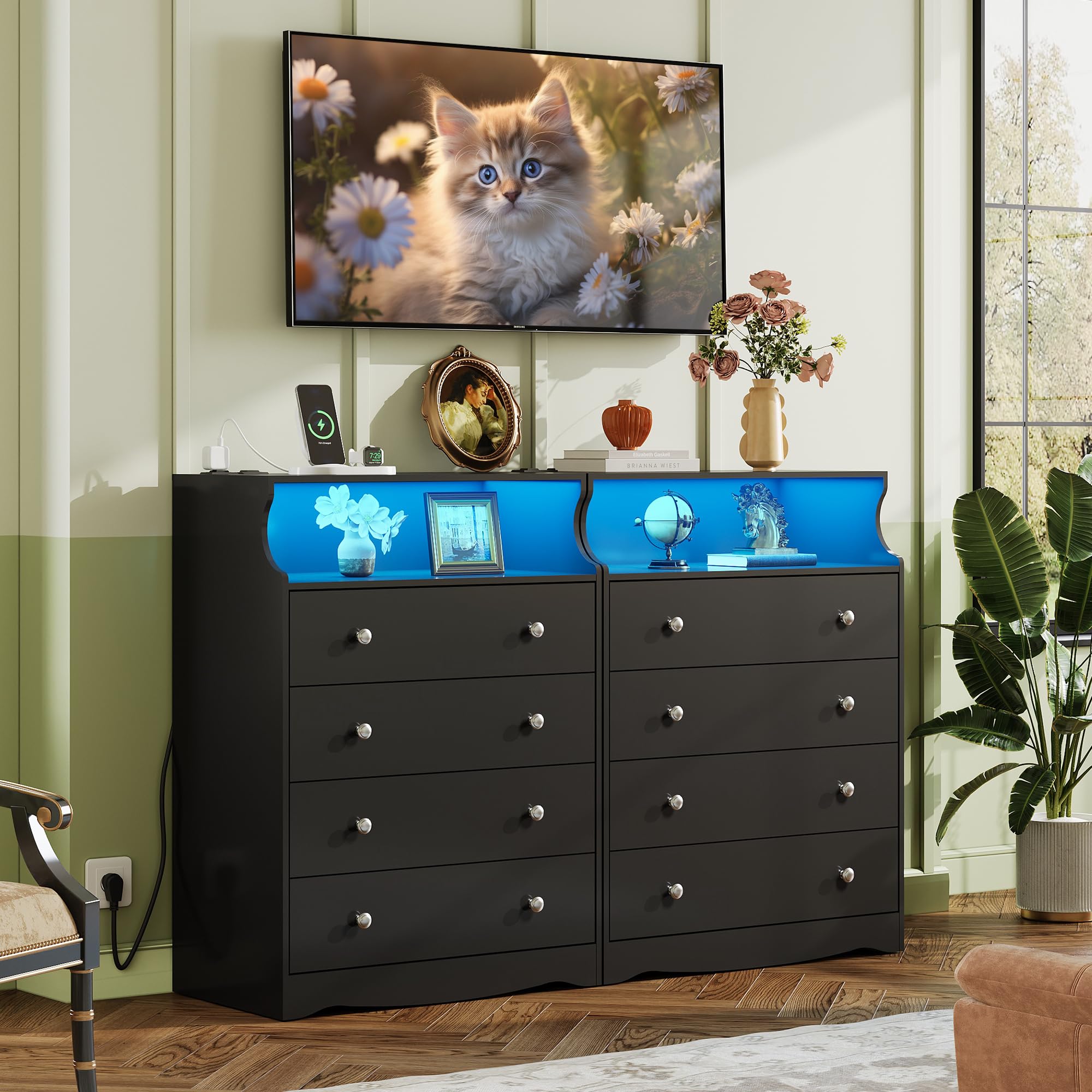 angela simmons black dress 6 Drawer Dresser with Charging Station, Dresser for Bedroom with LED L   gyfimoie