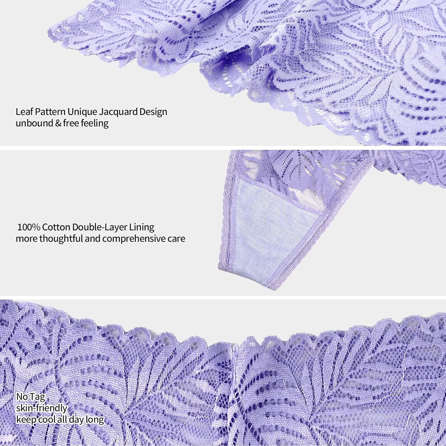 High Waisted Leaf Thick Waistband Lace Cotton Breathable Thongs Plus Size Pack 5 Size Small to 4X-Large - Image 4