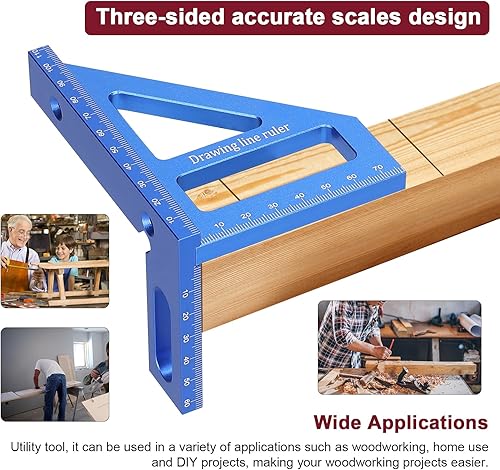 Miniatura 5 de ERYUE Regla de marcado, regla de medición de ángulo múltiple de aleación de aluminio, transportador cuadrado para carpintería, 45  90 , regla de
