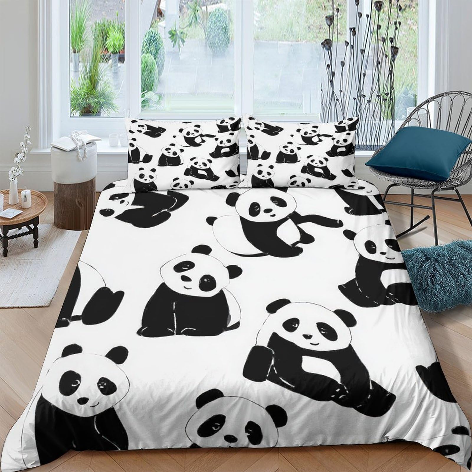 Ctjqhvkz Style-9 3D Printed Panda Cartoon Fitted Sheet Microfiber Black White Animal Pattern Mattress Cover For Bedroom Guestroom Single（135X200cm）