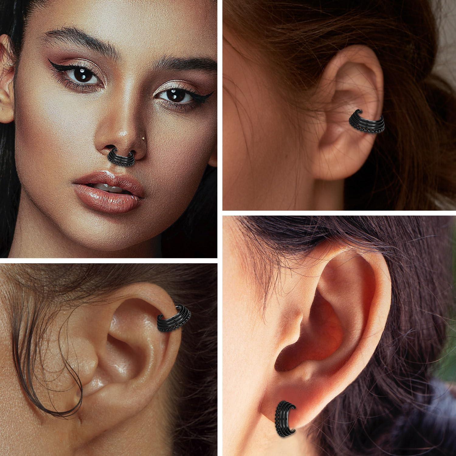 hengkaixuan 16G Septum Nose Rings Hoop Daith Earrings Surgical Steel Septum Clicker Ring Hirned Segment Seamless Clicker Ring Conch Hoop Ring Unisex Earrings Hoop Daith Piercing Jewellery — view 6