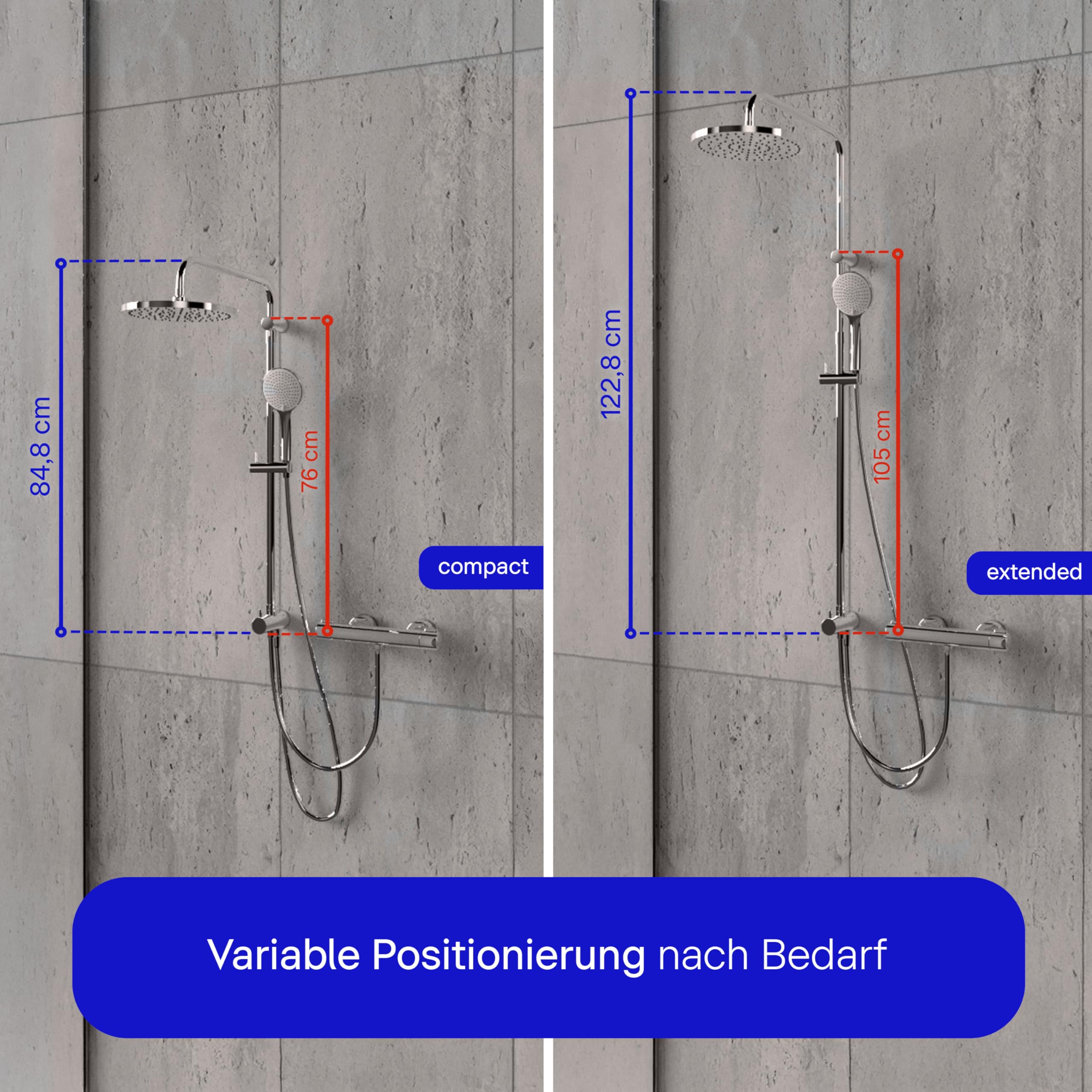 Duravit Reno Duschsystem, wassersparende Regendusche Ø 25 cm mit Umsteller, Duschset ohne Armatur, Handbrause mit Schlauch und 3 Strahlarten, ideal für Renovierungen, Chrom