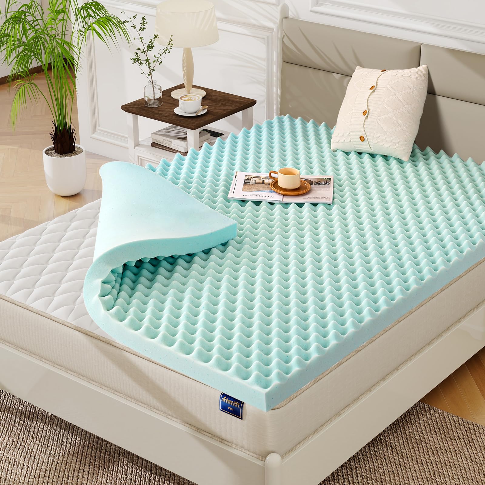 3 Inch Full Size Egg Crate Cooling Gel Memory Foam Mattress Topper, Convoluted Bed Topper for Pressure Relief and Enhanced Airflow, CertiPUR-US