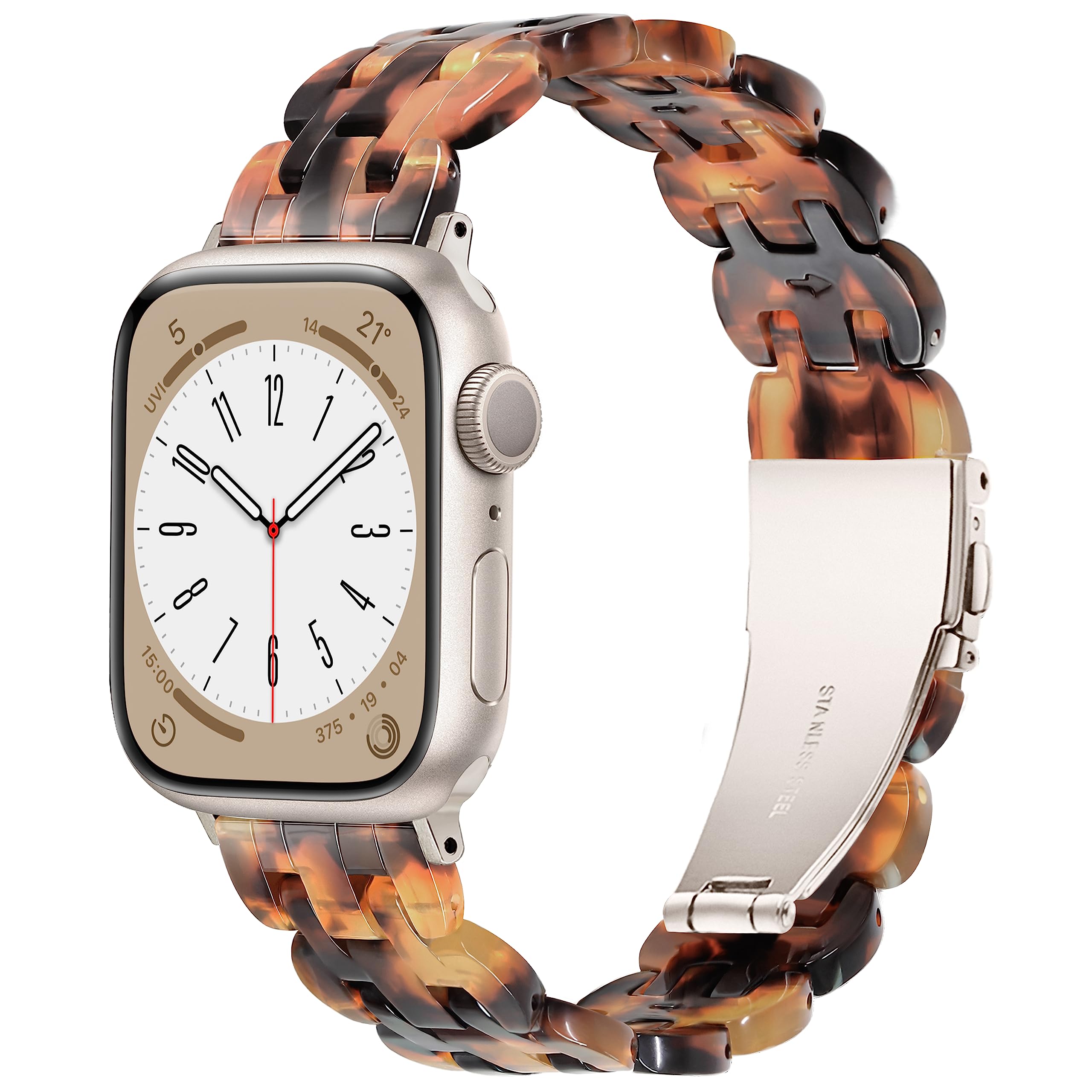 Compatible avec les bracelets Apple Watch Series 8 41 mm, 40 mm, 38 mm ou Ultra 49 mm, 45 mm, 44 mm, 42 mm, bracelet de rechange réglable avec boucle en acier inoxydable Starlight pour Apple