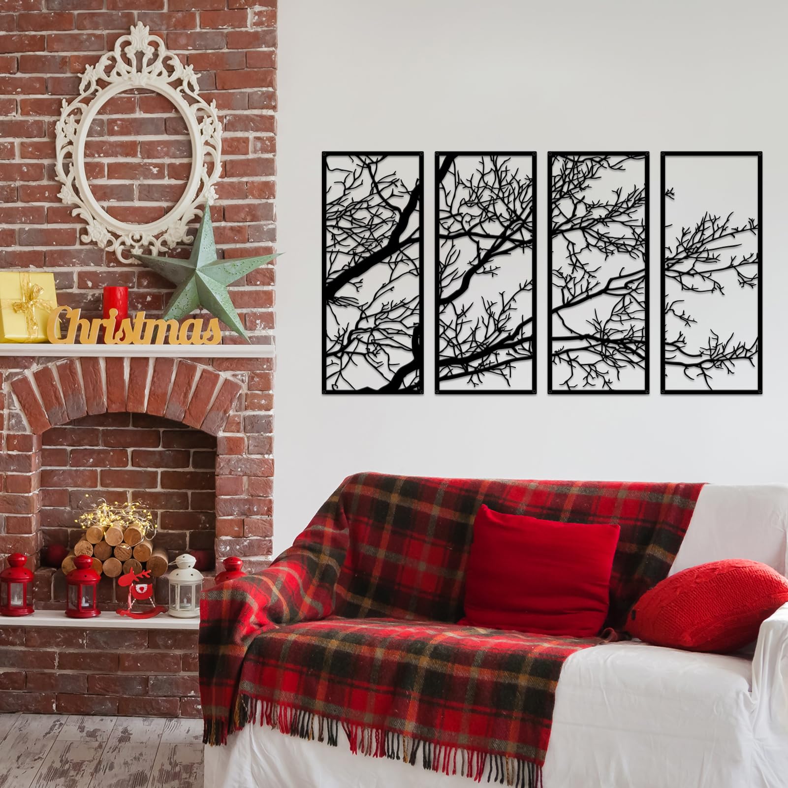 ESTART 4 Stück Baum des Lebens Metall Wanddekoration, schwarzer Baum Zweig Metall Wandkunst Baumschild Wandbehänge für Haus Garten Büro Wohnzimmer Indoor Outdoor (Groß)