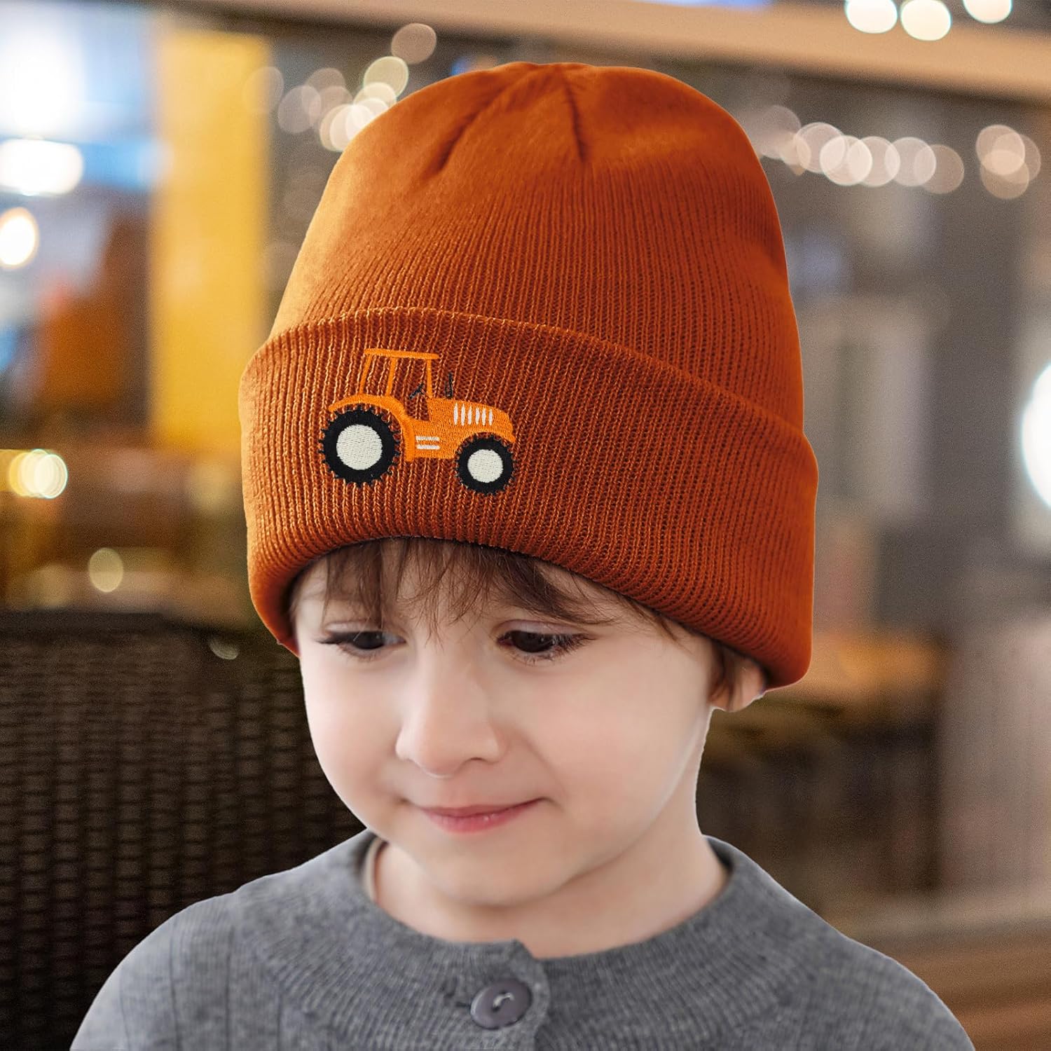 Toddler Boys Knitted Beanie Cute Tractor Embroidery Hat Cuffed Skull Caps for Autumn Winter - Image 6