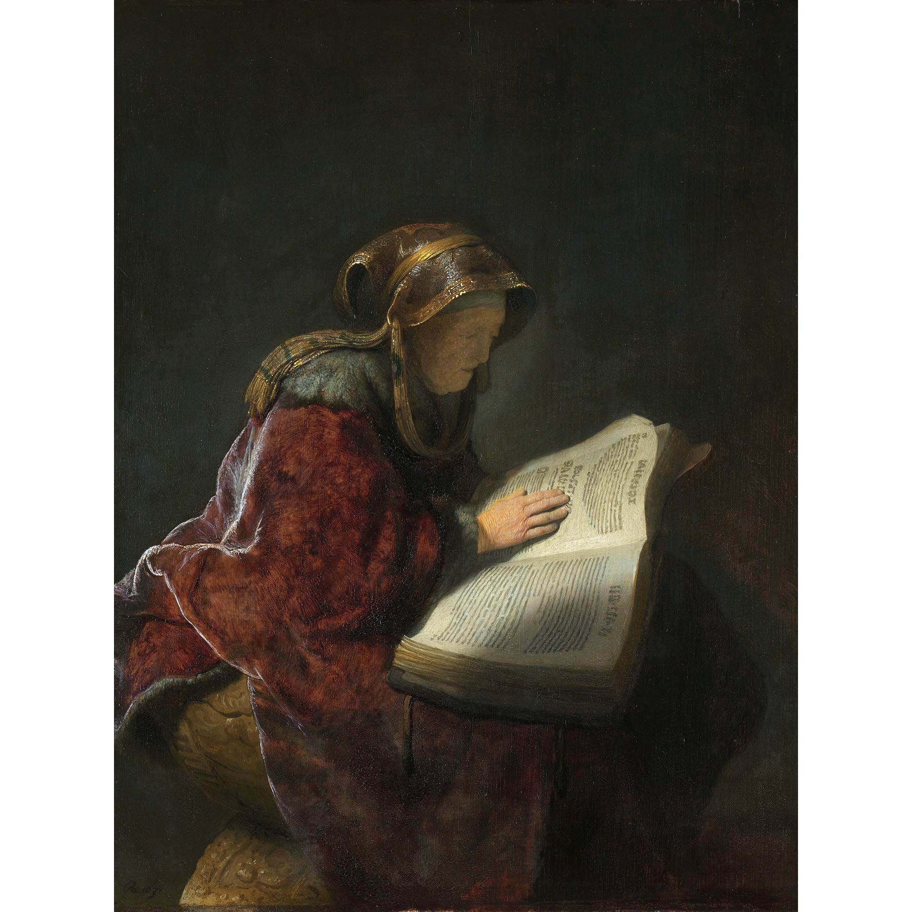 Artery8 Rembrandt Old Woman Reading Prophetess Anna Painting Premium Wall Art Canvas Print 18X24 Inch