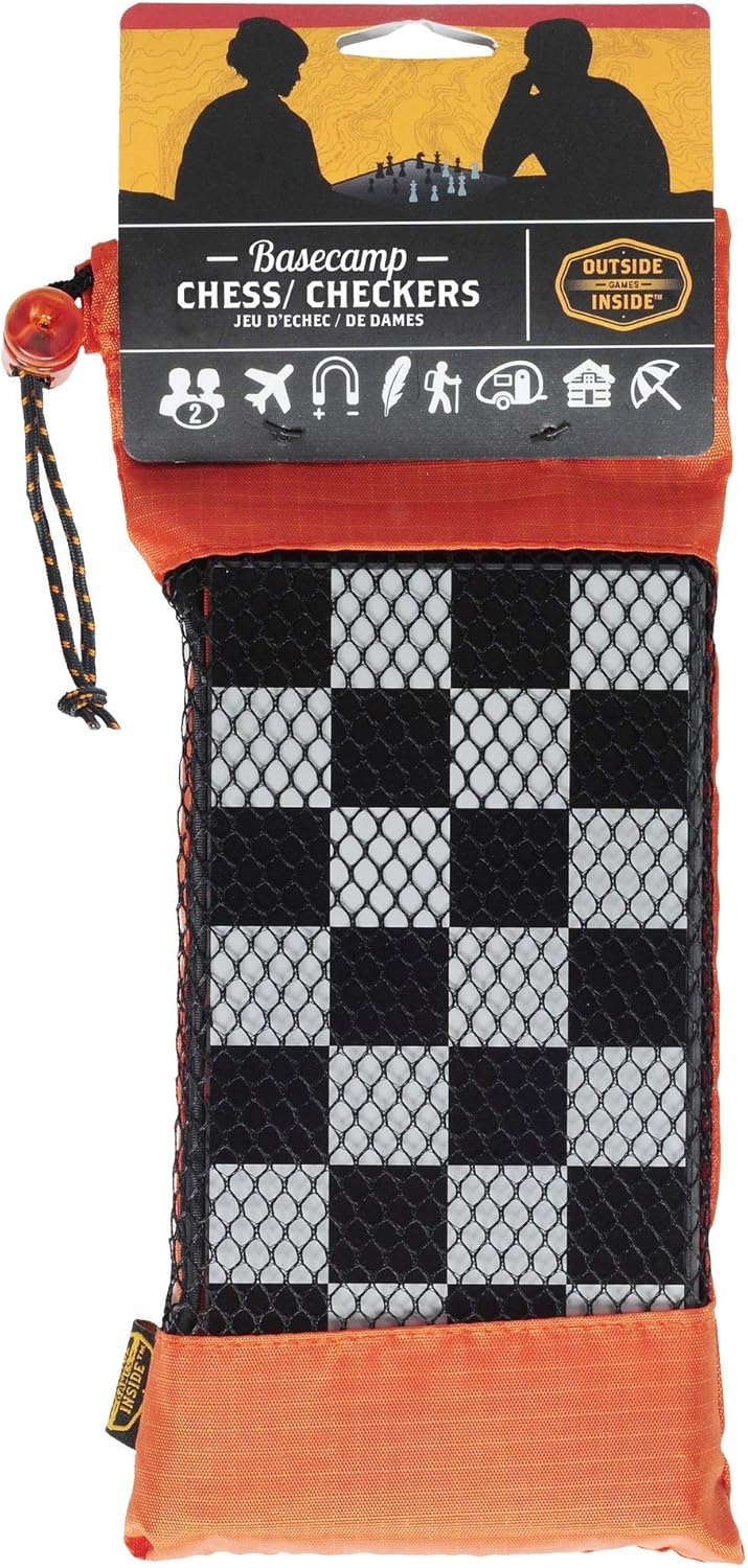 Outside Inside Backpack Chess and Checkers, Compact, Foldable, Magnetic, Travel Size for Camping and Travel