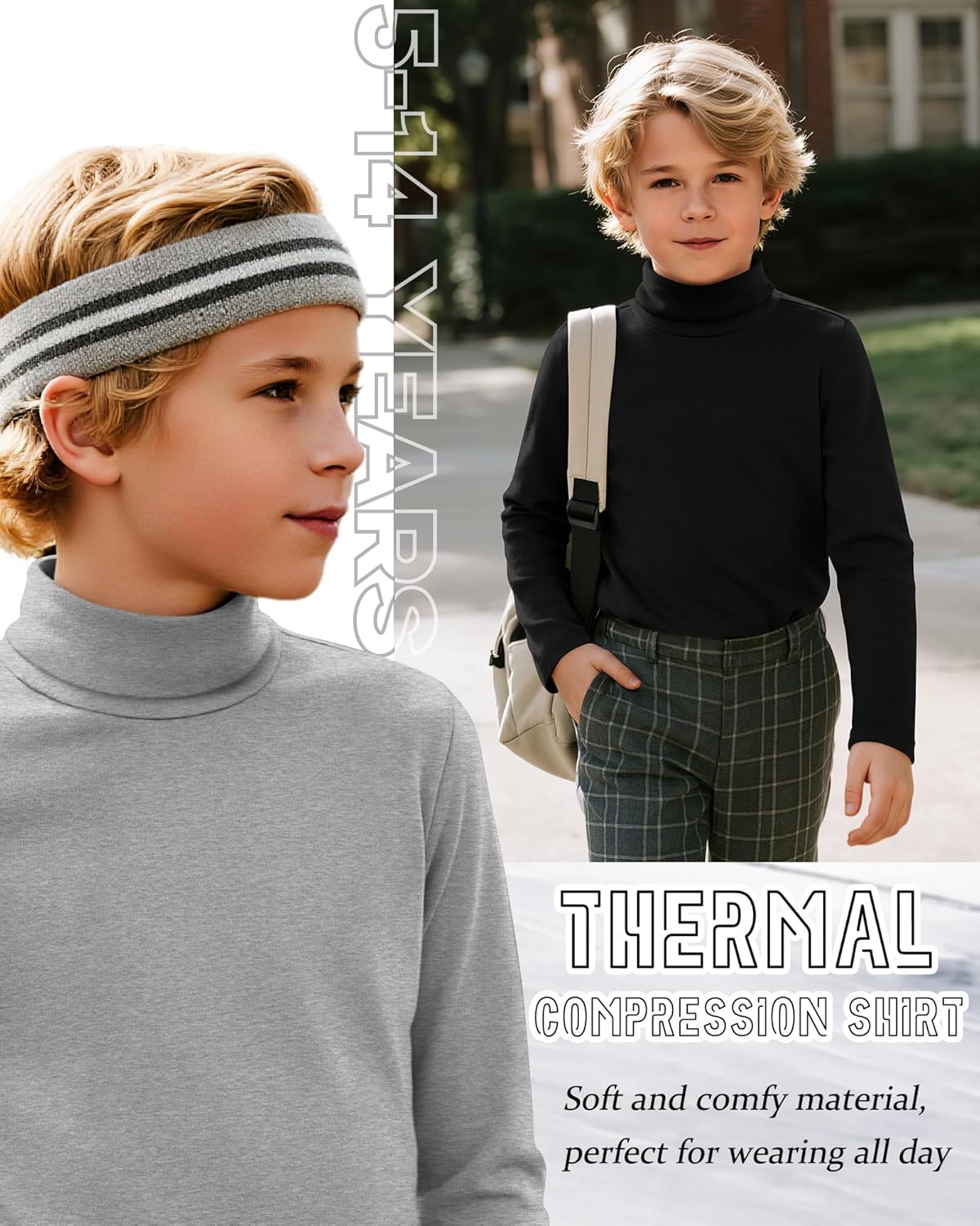 3 Pack Boys Thermal Turtleneck Long Sleeve Fleece Tops, Compression Shirts Youth Basic Layer Warm Undershirt Winter - Image 5