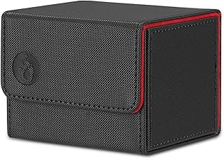 Deck Box with 100 Pcs Card Sleeves for MTG Cards - Commander Deck Box Fits 100 Sleeved Cards - Card Storage Box in PU Leather for CCG TCG (Black)