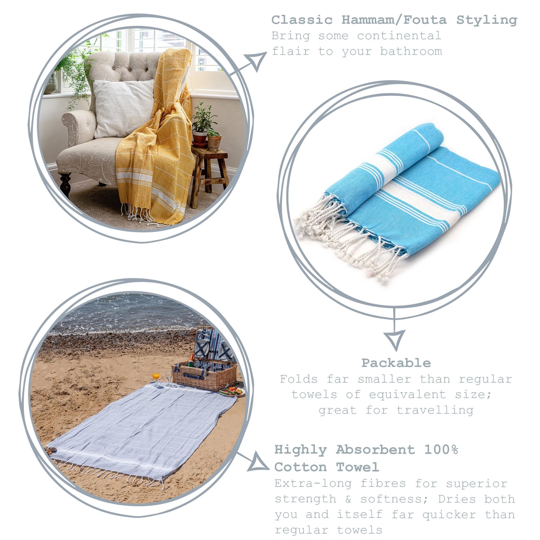 Nicola Spring Ensemble de 4 100% Coton Turc Serviettes | Plage Bain Gym Sauna | Hammam Peshtemal Fouta Style Throw Fiche - Cantaloup