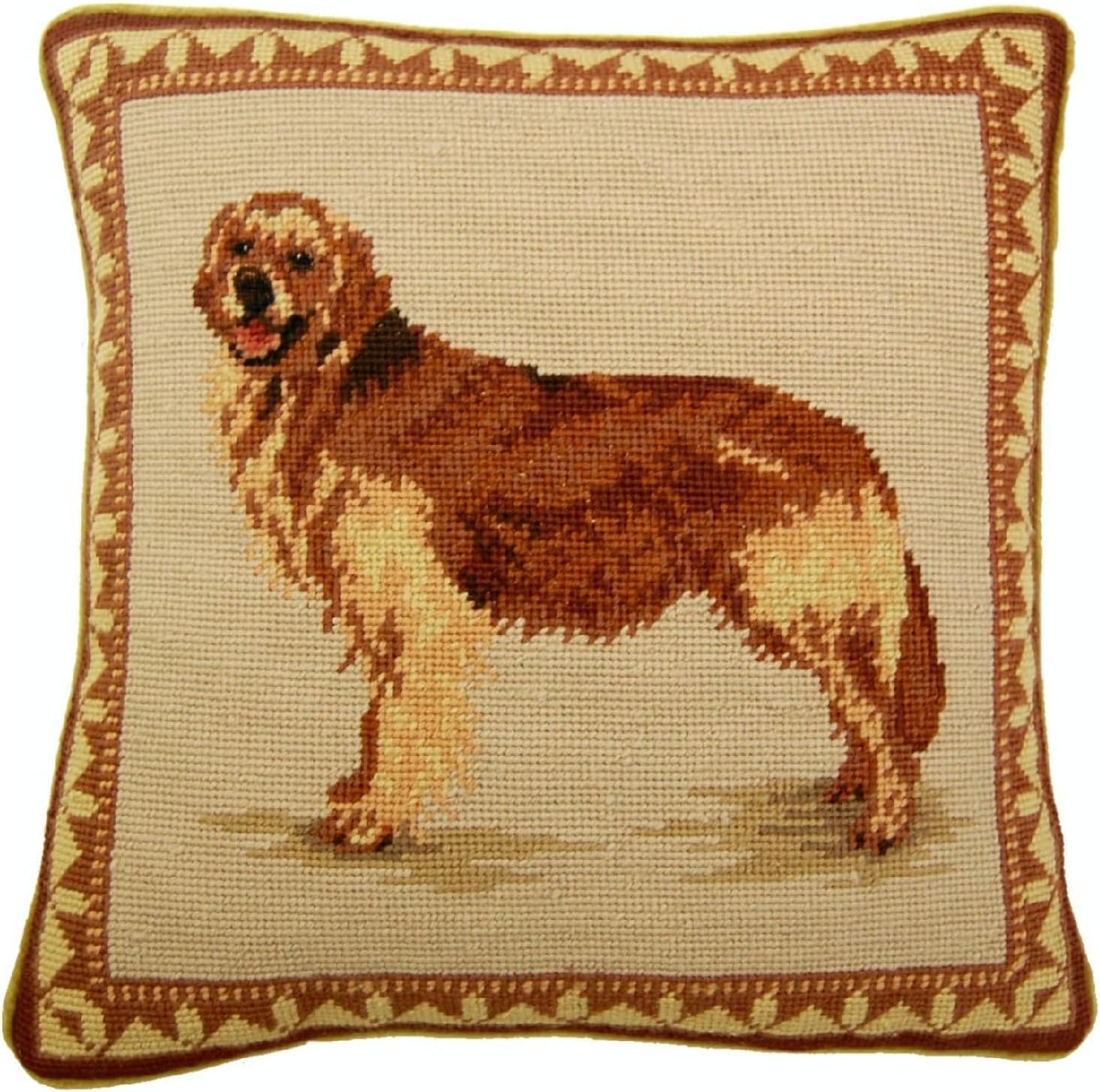 Handmade Wool Needlepoint Throw Pillow Cover 14x14 - Vintage French Country Decorative Cushion Cover for Couch, Bed, and Spring Home Deco