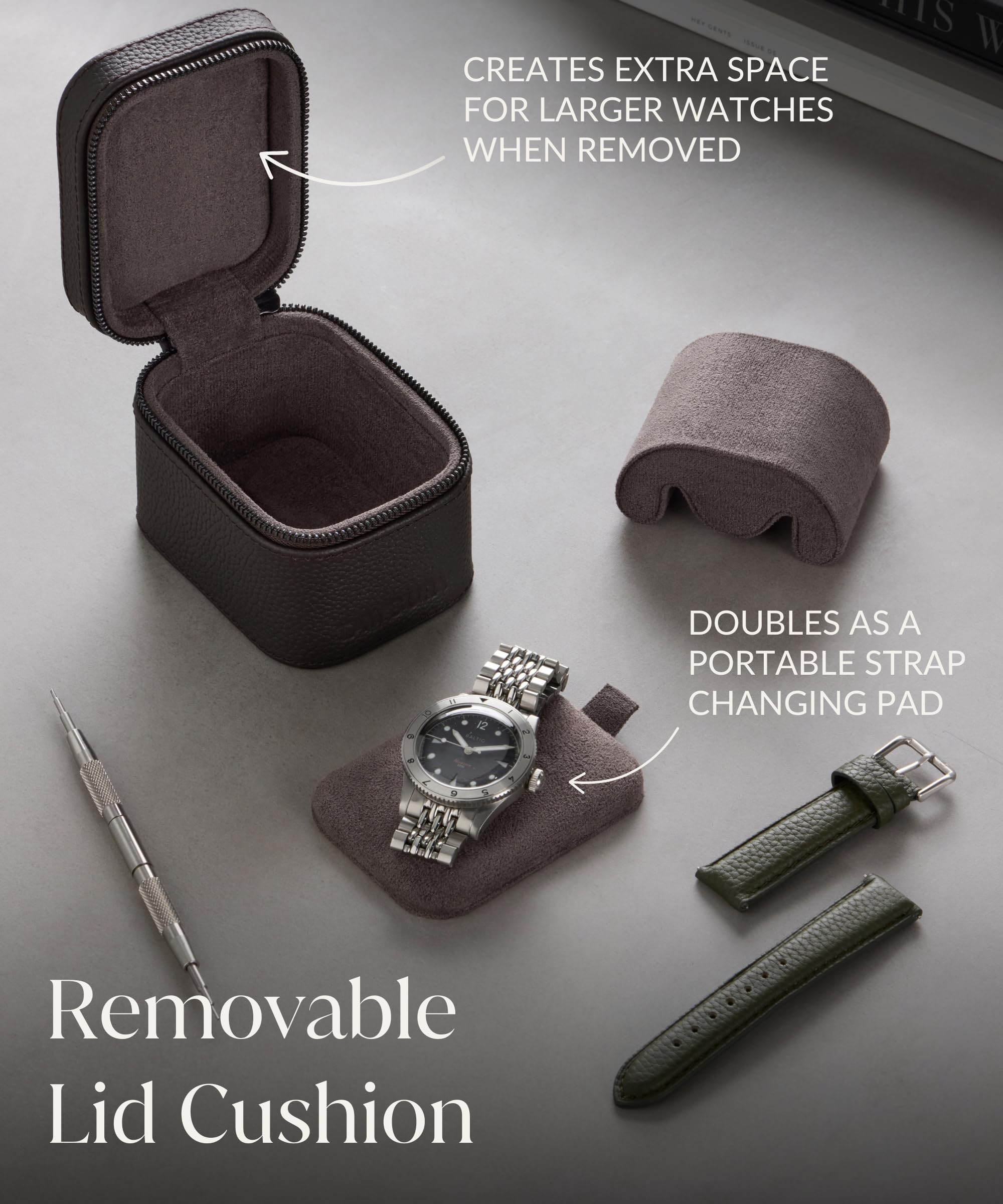 TAWBURY Fraser Étui de voyage pour 1 montre en cuir véritable, étui de transport pour montres petites et grandes | Boîte de rangement compacte, légère et robuste pour homme et femme (marron)
